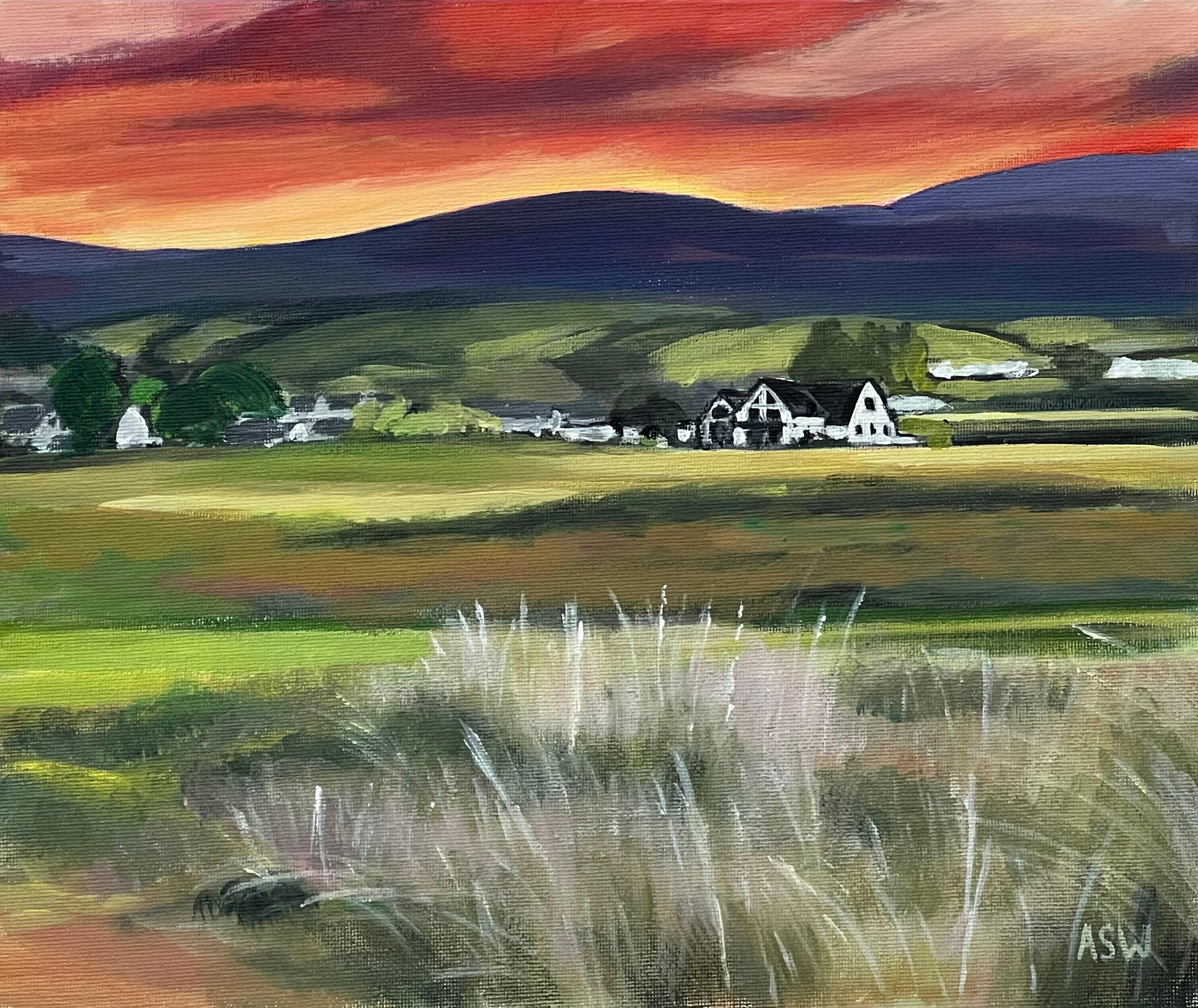 Coucher de soleil sur le terrain de golf de Brora dans les Highlands écossais par un artiste contemporain en vente 11