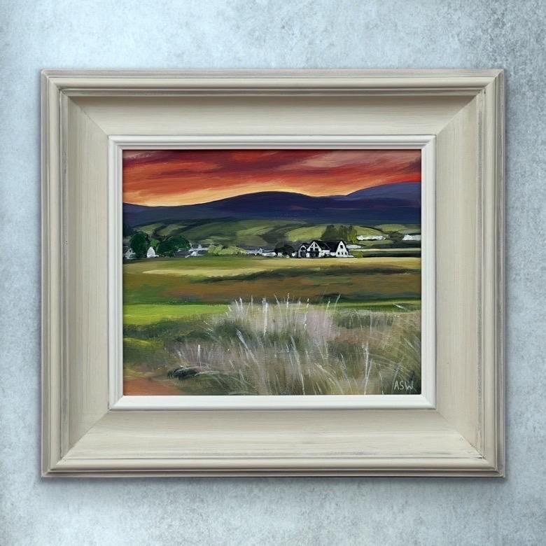 Coucher de soleil sur le terrain de golf de Brora dans les Highlands écossais par un artiste contemporain en vente 1