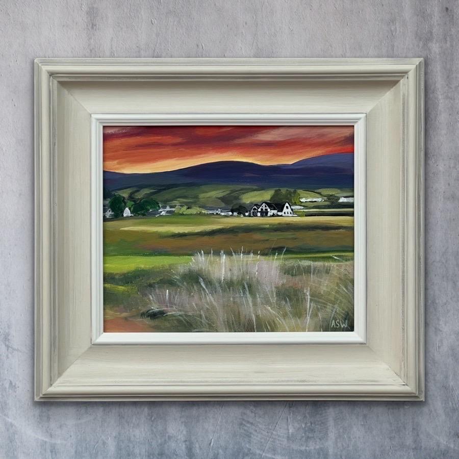Coucher de soleil sur le terrain de golf de Brora dans les Highlands écossais par un artiste contemporain en vente 2