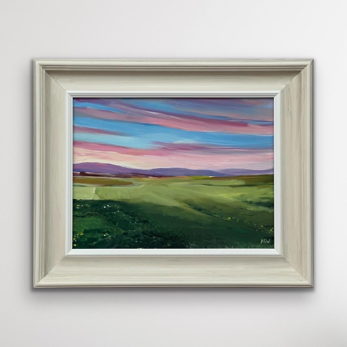 Coucher de soleil sur le terrain de golf de Brora dans les Highlands écossais par un artiste contemporain en vente 2