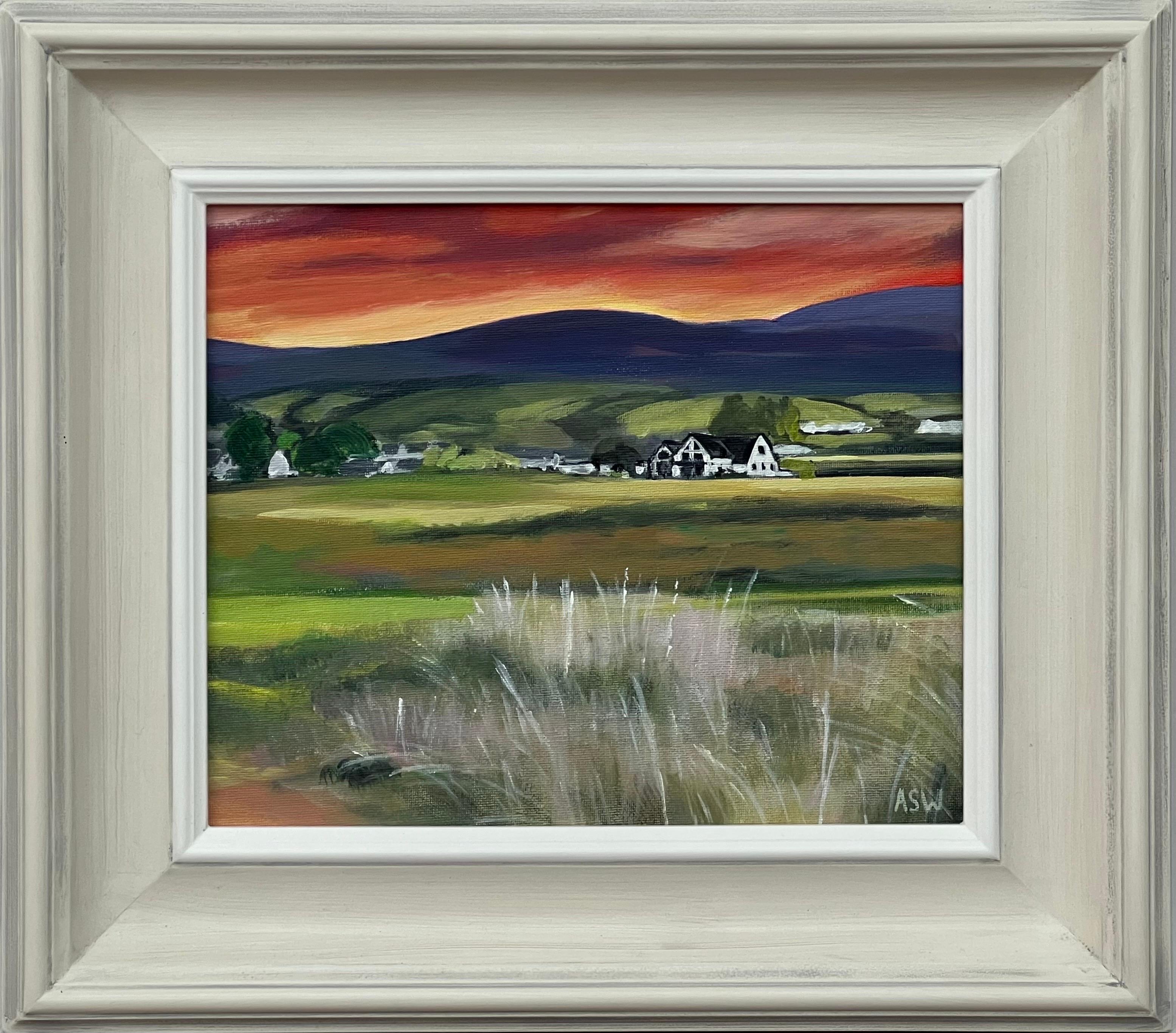 Angela Wakefield Abstract Painting - Sunset at Brora Golf Course in the Scottish Highlands by Contemporary Artist