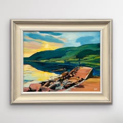 Sunset at Loch in the Mountains of the Scottish Highlands by Contemporary Artist