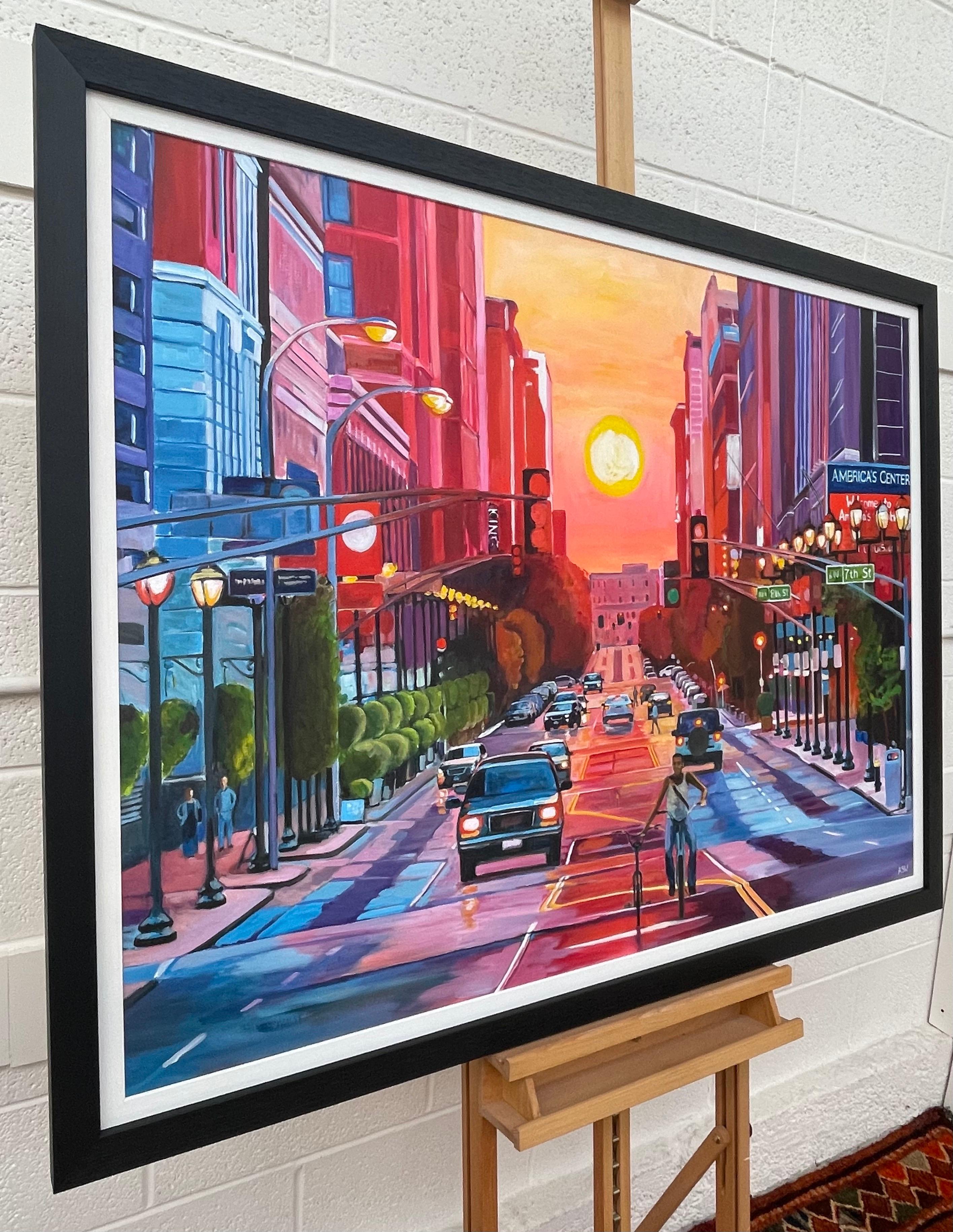 Coucher de soleil dans le quartier historique de Washington Avenue par un artiste britannique contemporain - Contemporain Painting par Angela Wakefield