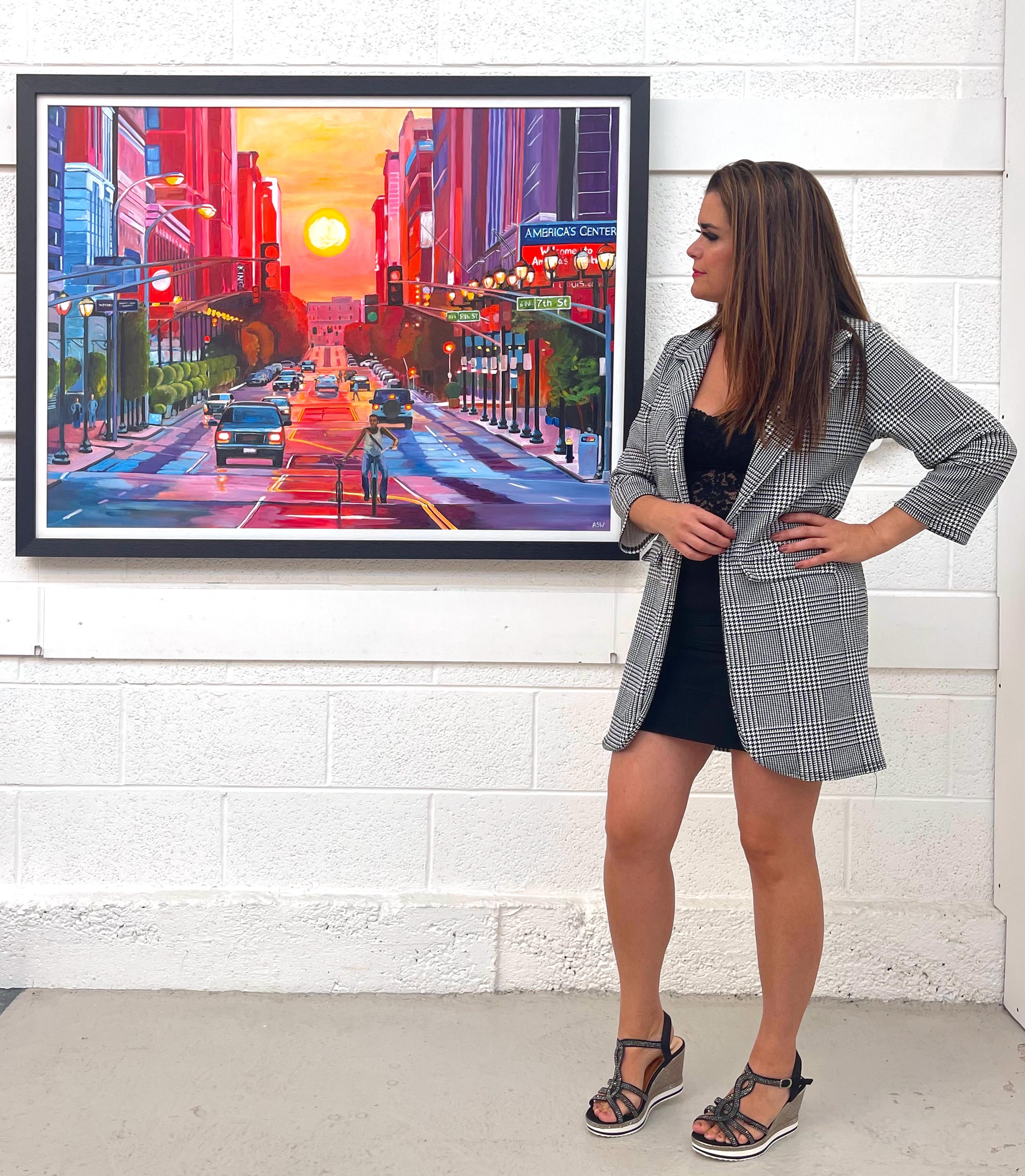 Coucher de soleil dans le quartier historique de Washington Avenue par un artiste britannique contemporain - Painting de Angela Wakefield