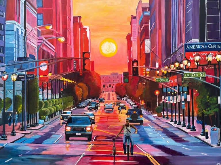 Sunset at Washington Avenue Historic District by Contemporary British Artist For Sale 2