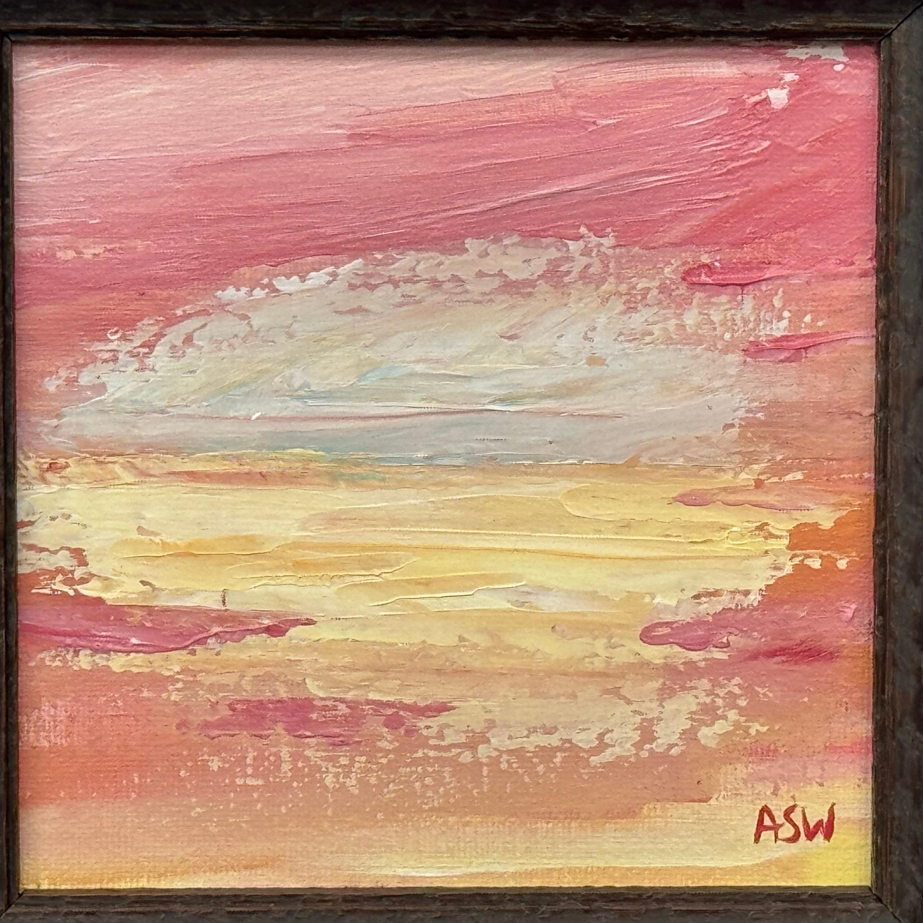 Sunset Reverie - Piccolo studio su tela astratta quadrata di un artista contemporaneo in vendita 8