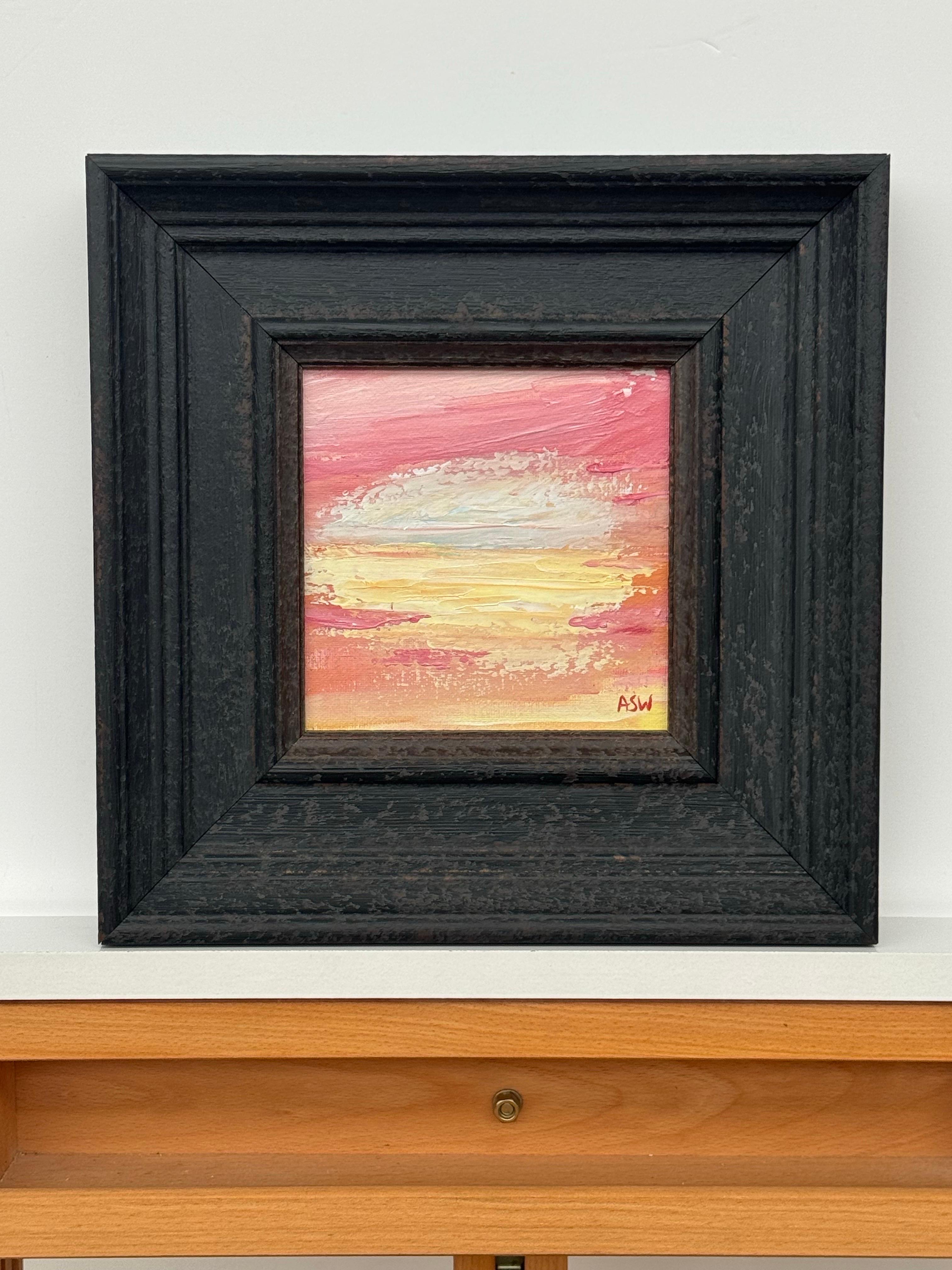 Sunset Reverie - Piccolo studio su tela astratta quadrata di un artista contemporaneo - Painting Contemporaneo di Angela Wakefield