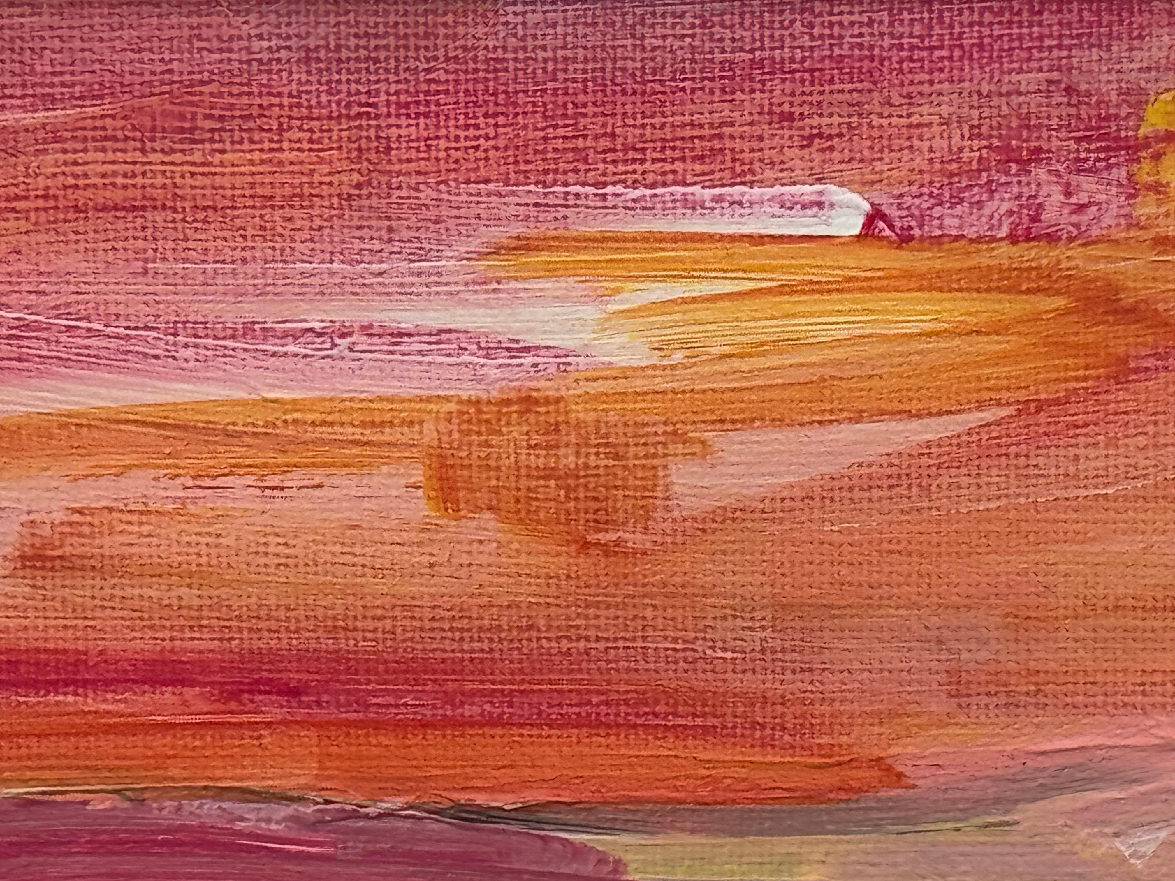 Sunset Study - Pink & Orange Miniature Abstract Landscape Art by British Artist For Sale 6