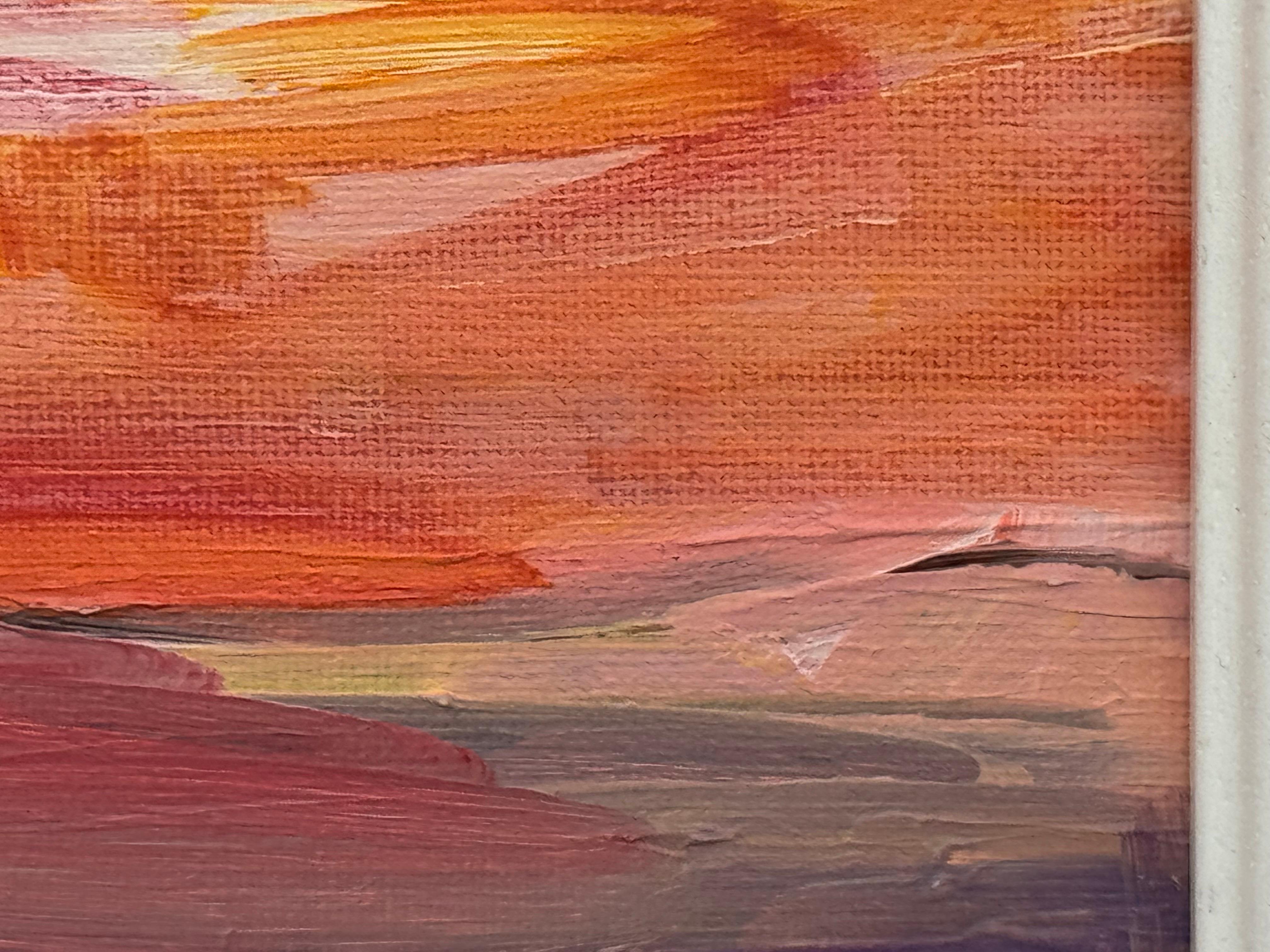 Sunset Study - Pink & Orange Miniature Abstract Landscape Art by British Artist For Sale 7