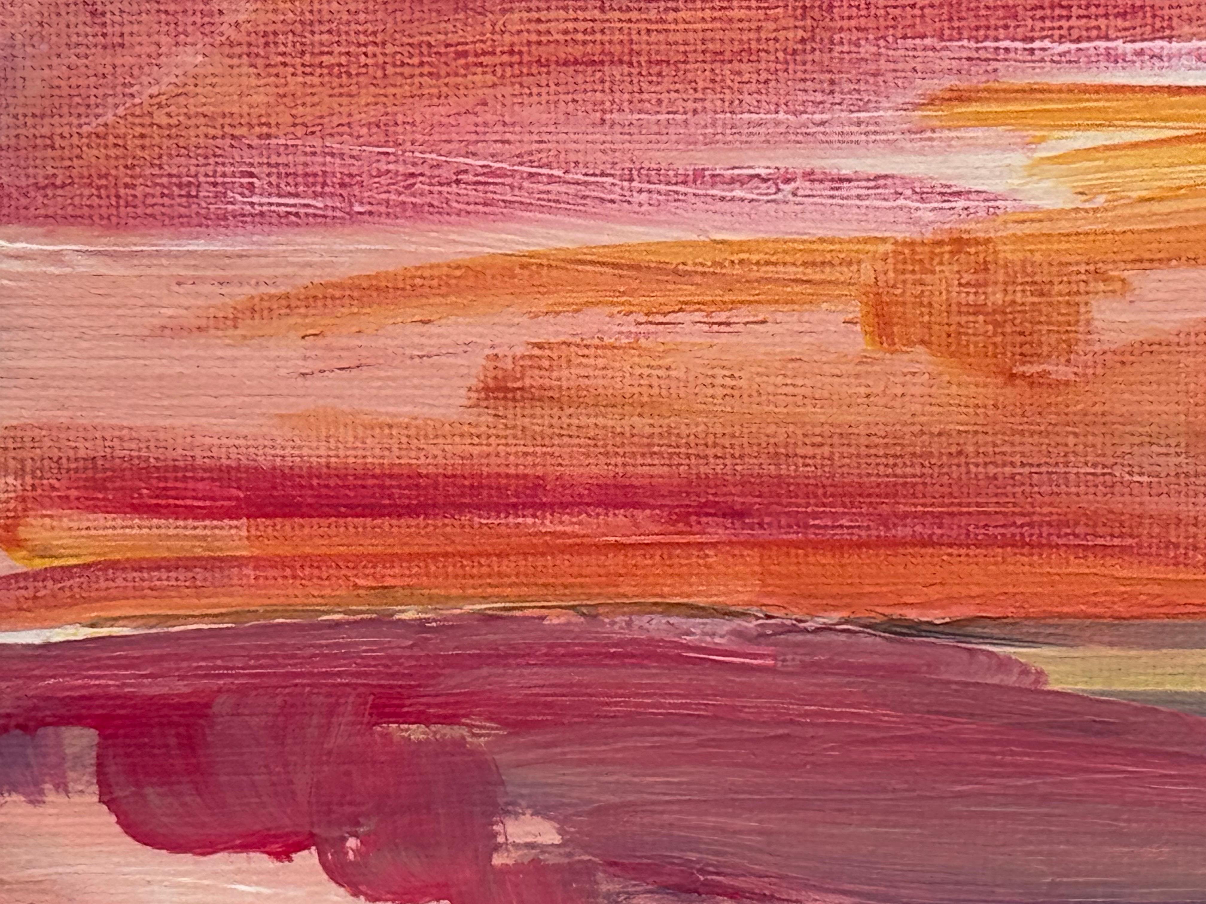 Sunset Study - Pink & Orange Miniature Abstract Landscape Art by British Artist For Sale 8
