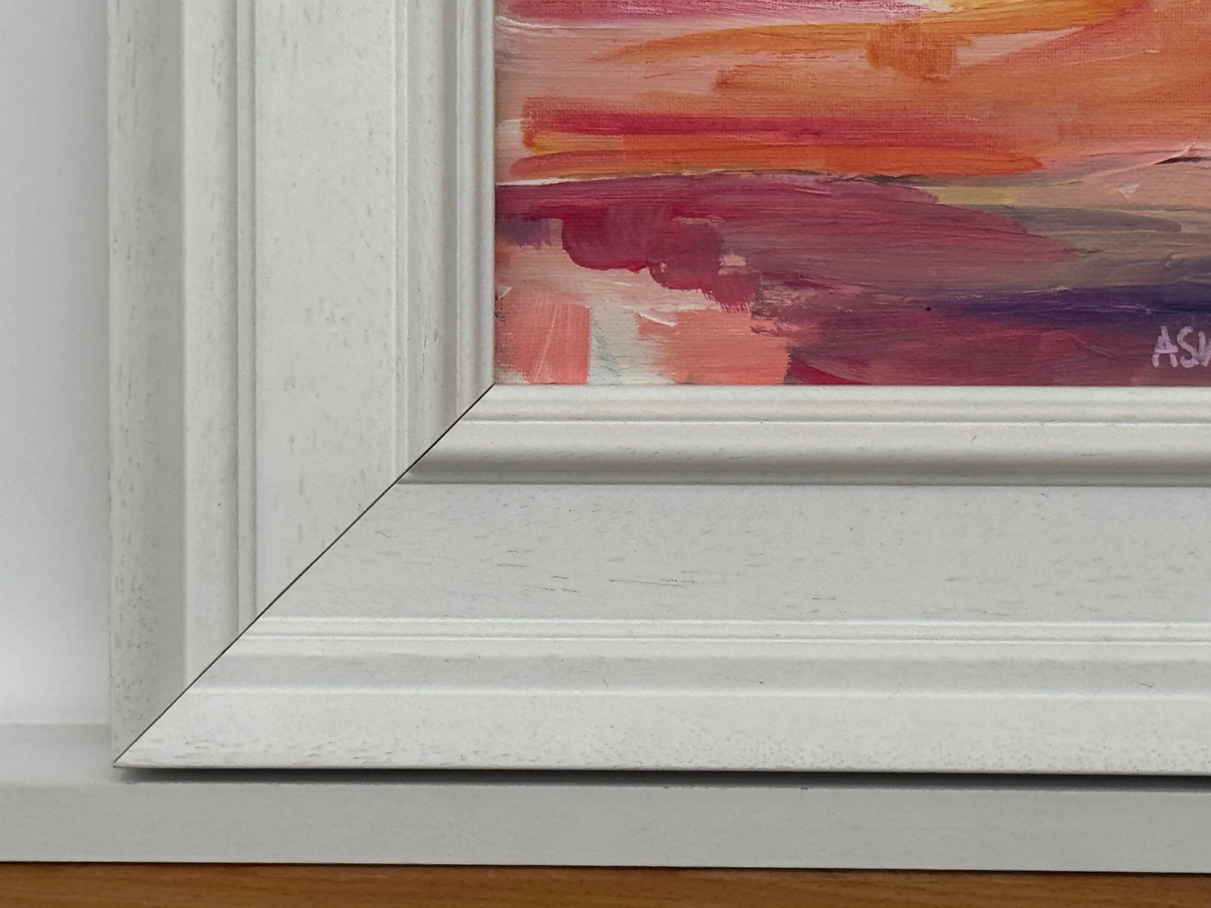 Sunset Study - Pink & Orange Miniature Abstract Landscape Art by British Artist For Sale 9