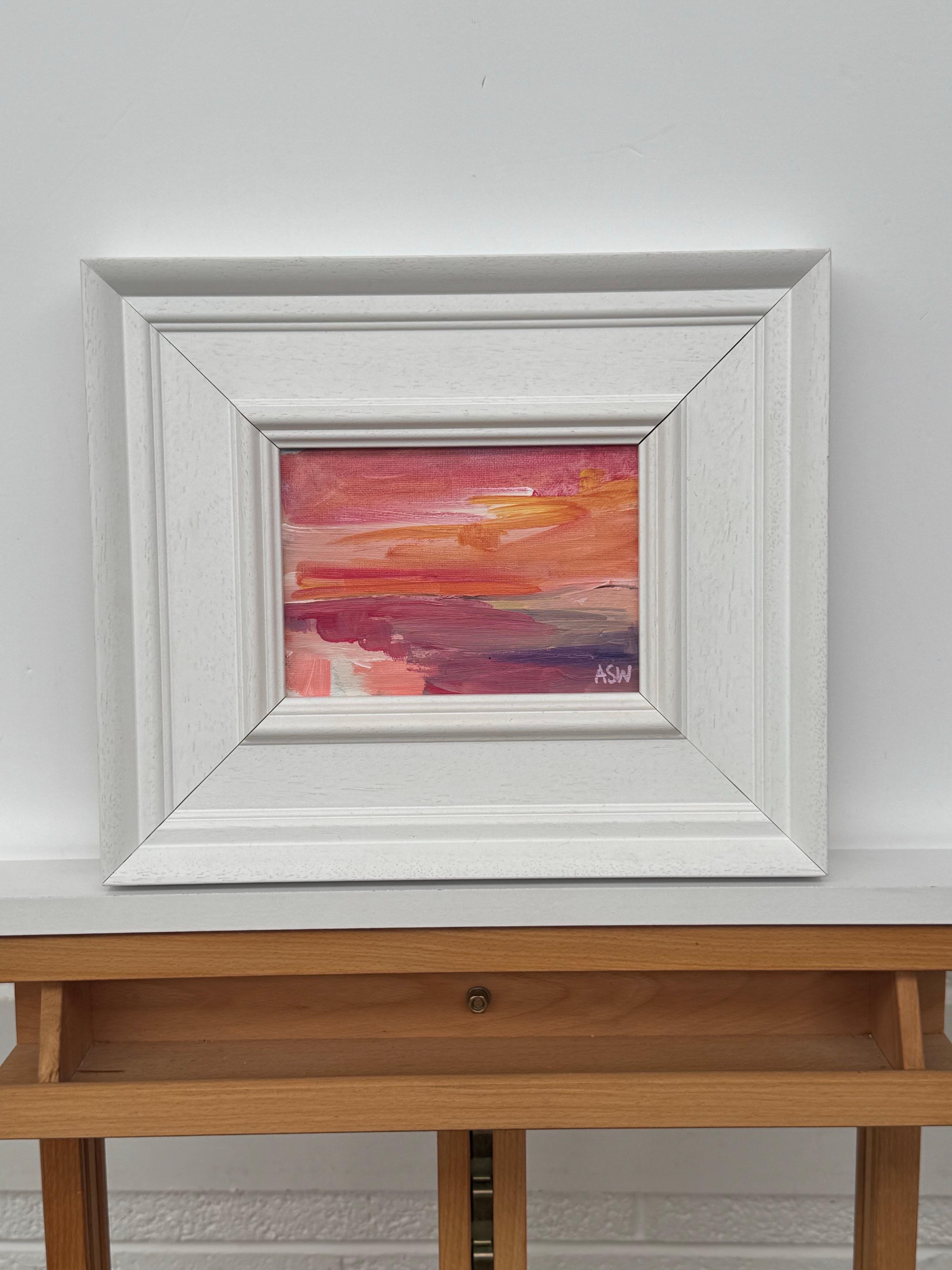 Sunset Study - Pink & Orange Miniature Abstract Landscape Art by British Artist For Sale 12