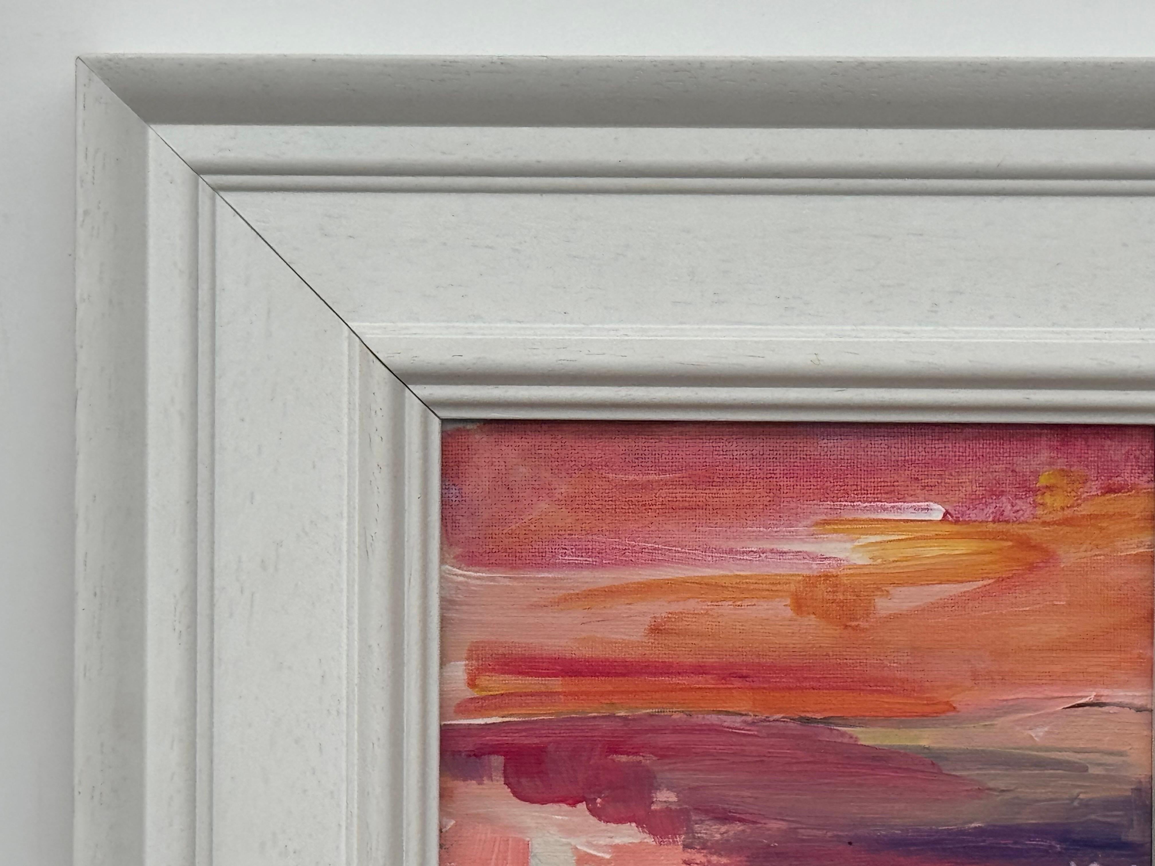 Sunset Study - Pink & Orange Miniature Abstract Landscape Art by British Artist For Sale 1