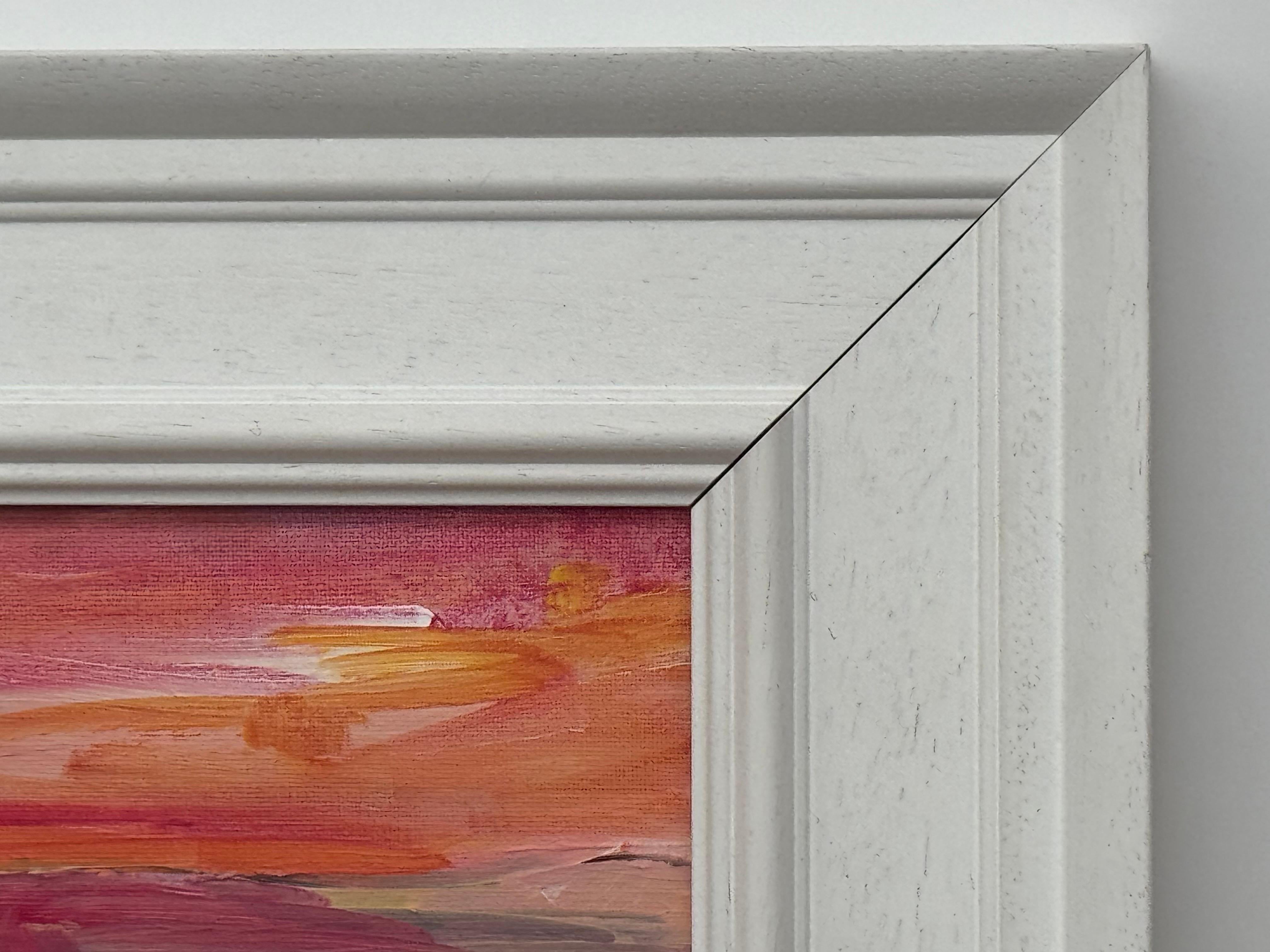 Sunset Study - Pink & Orange Miniature Abstract Landscape Art by British Artist For Sale 3