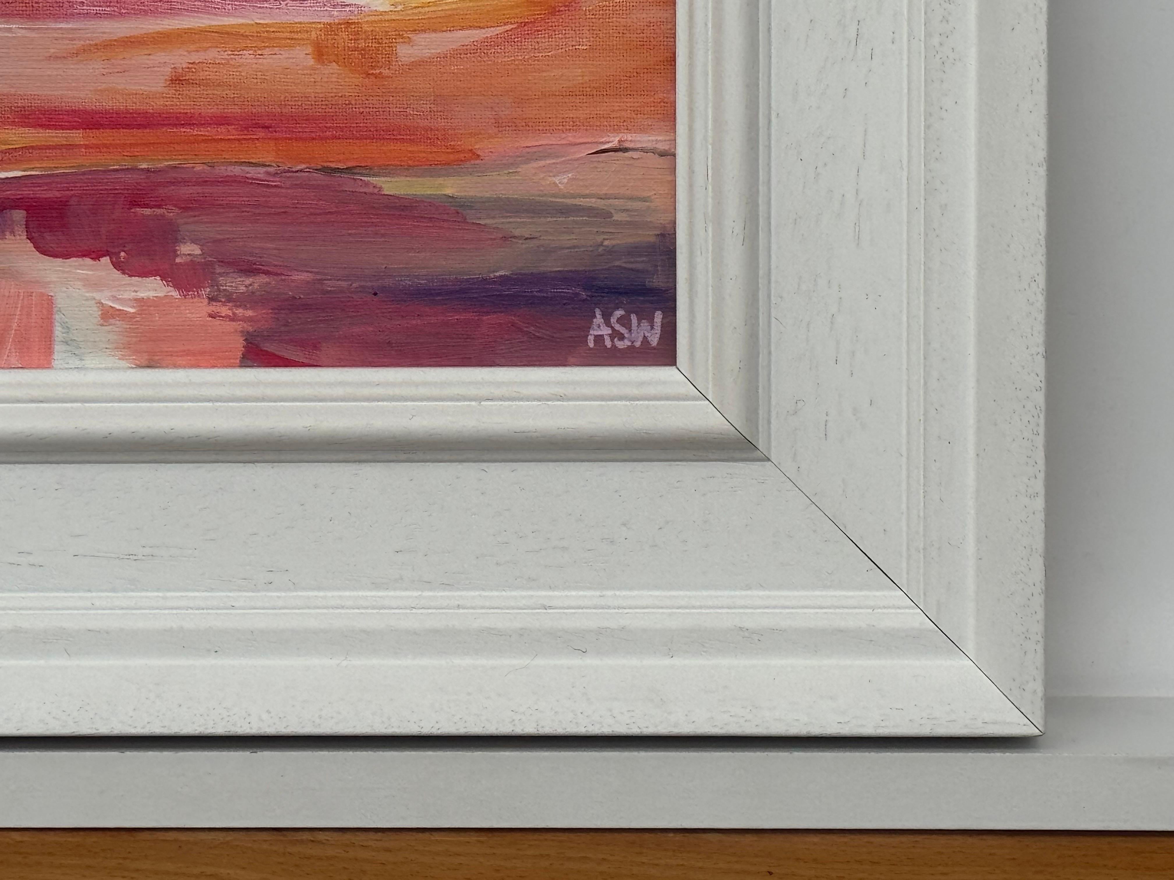 Sunset Study - Pink & Orange Miniature Abstract Landscape Art by British Artist For Sale 4