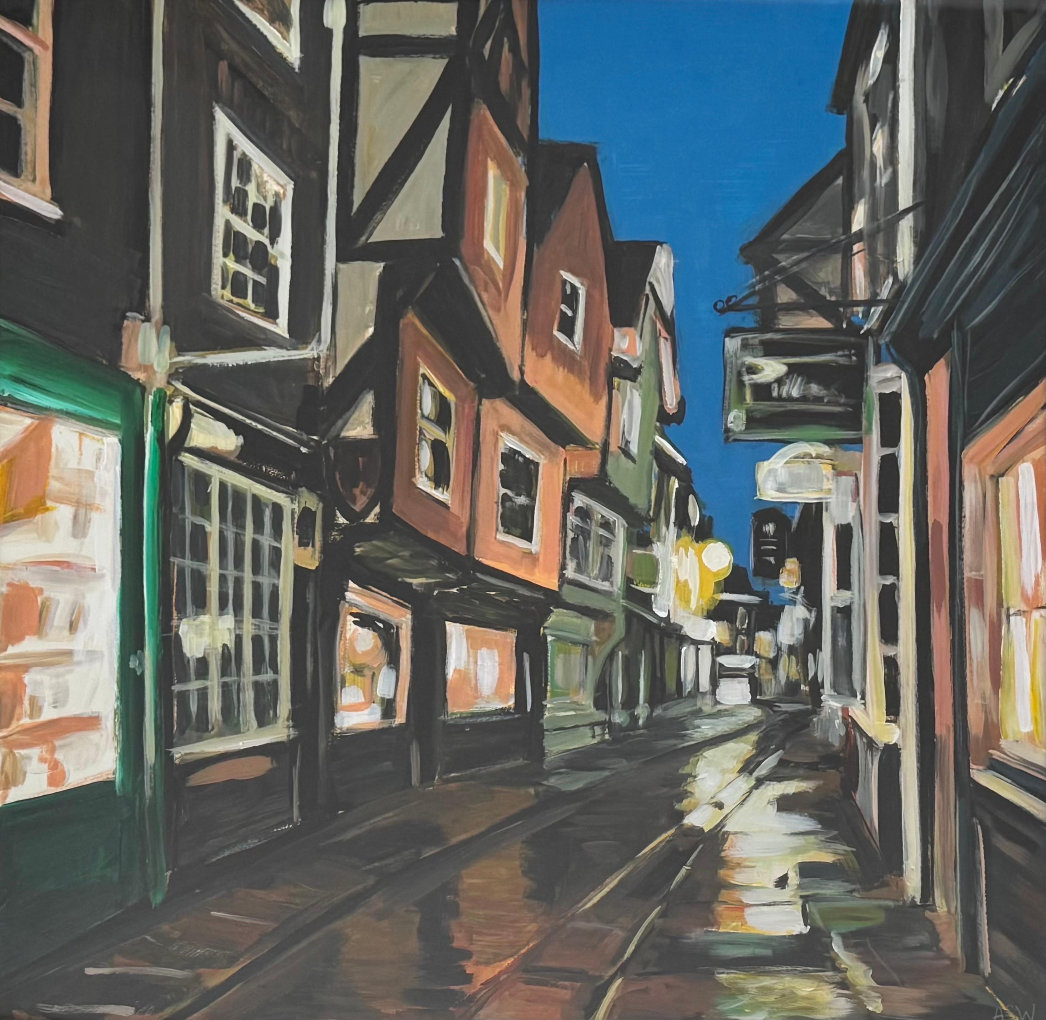 The Shambles à York City England Medieval Street par l'artiste contemporain britannique - Painting de Angela Wakefield