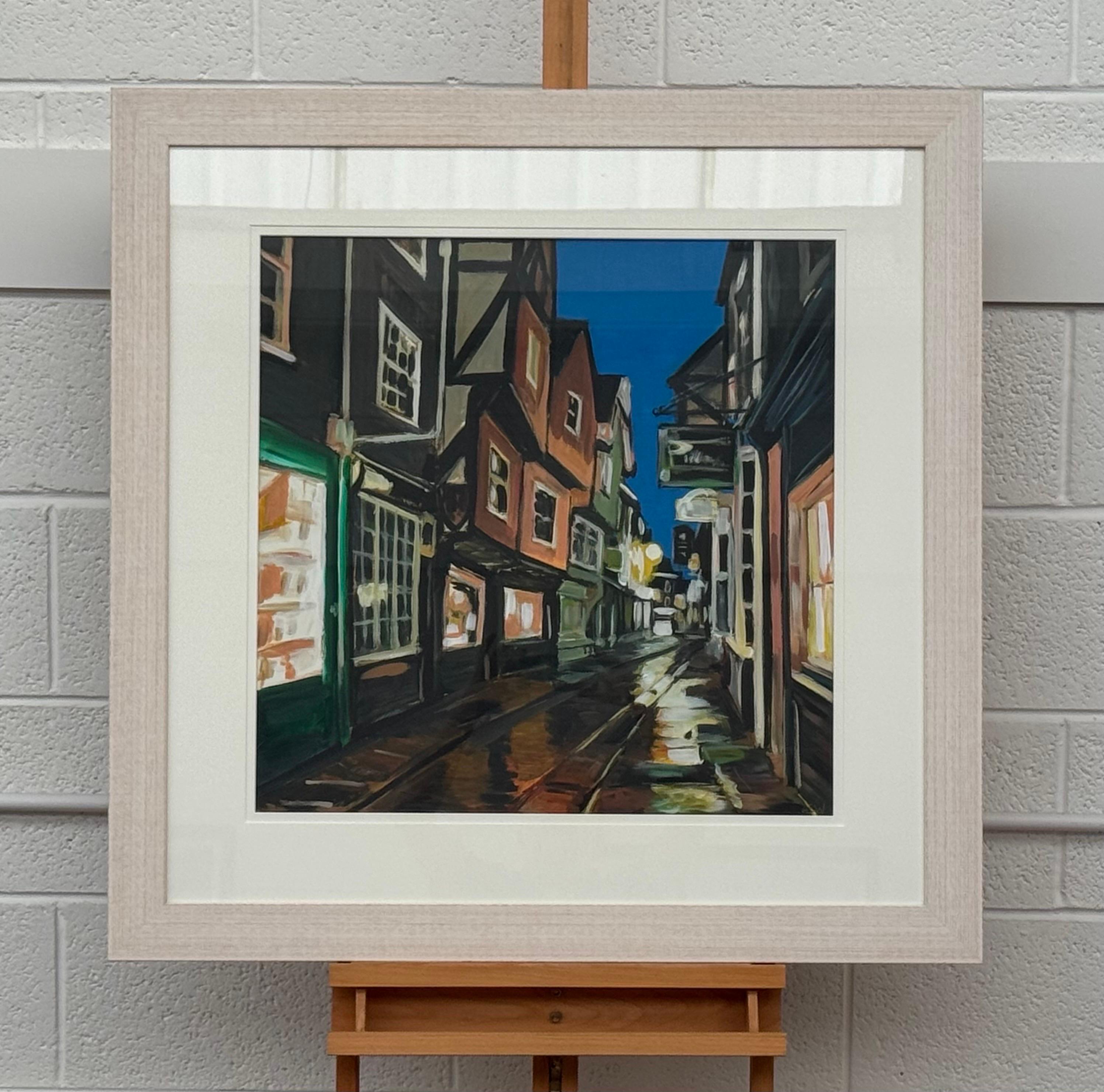 The Shambles à York City England Medieval Street par l'artiste contemporain britannique - Gris Abstract Painting par Angela Wakefield