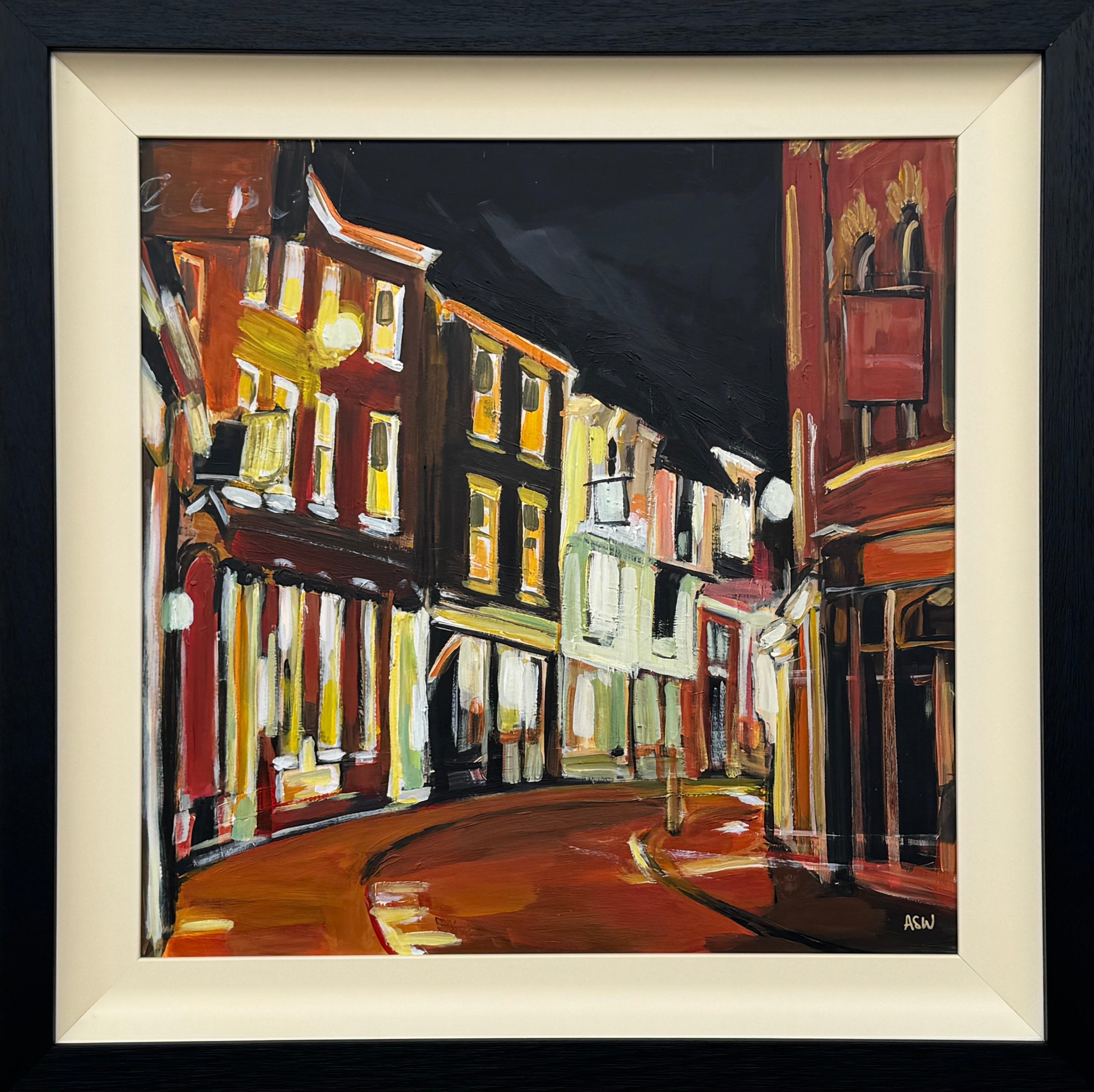 „The Shambles“ in der englischen Stadt York – mittelalterliche Straße, gerahmt, Acryl auf Holz, 2007