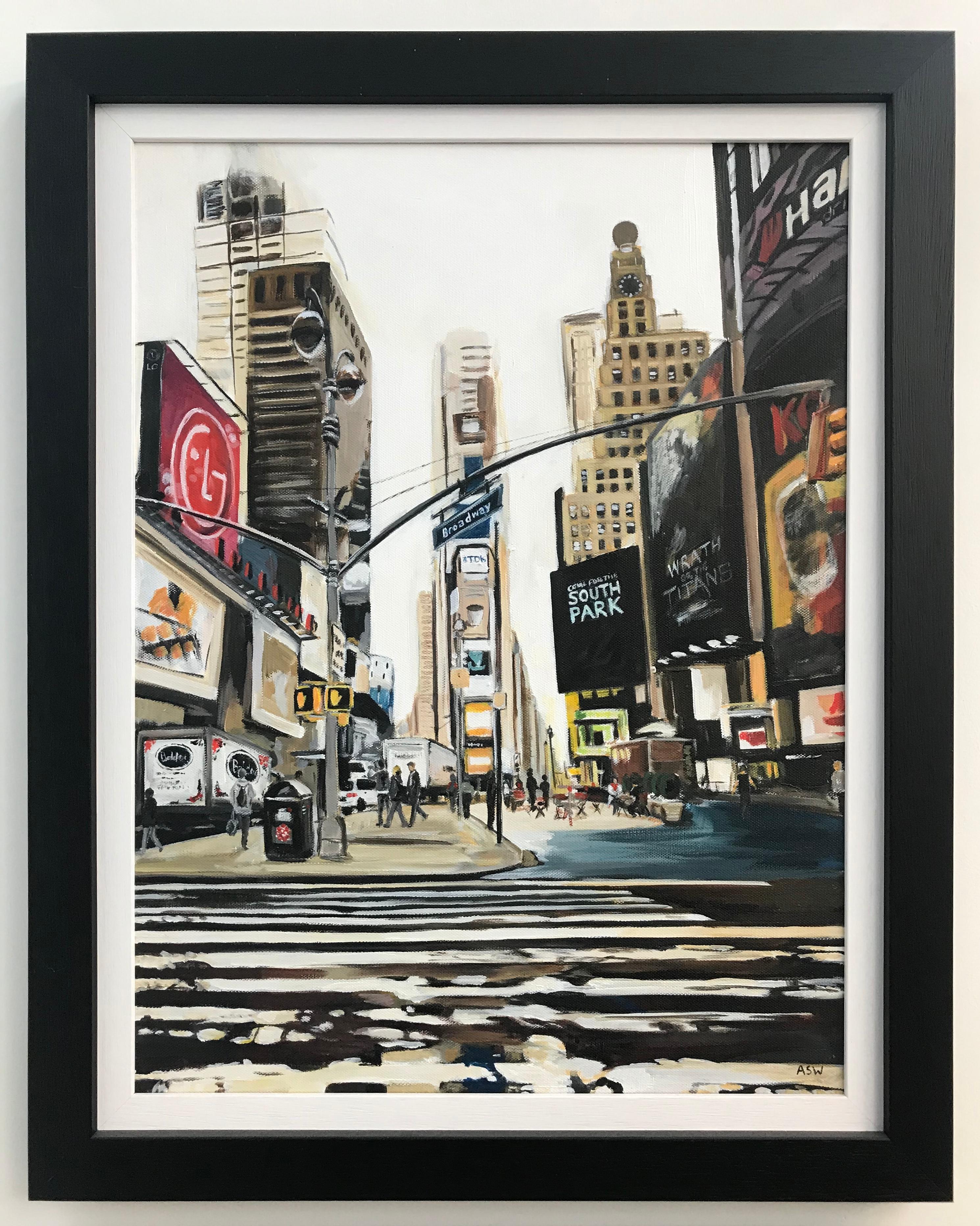 Times Square Broadway 7th Ave Midtown Manhattan New York City by British Artist - Painting by Angela Wakefield