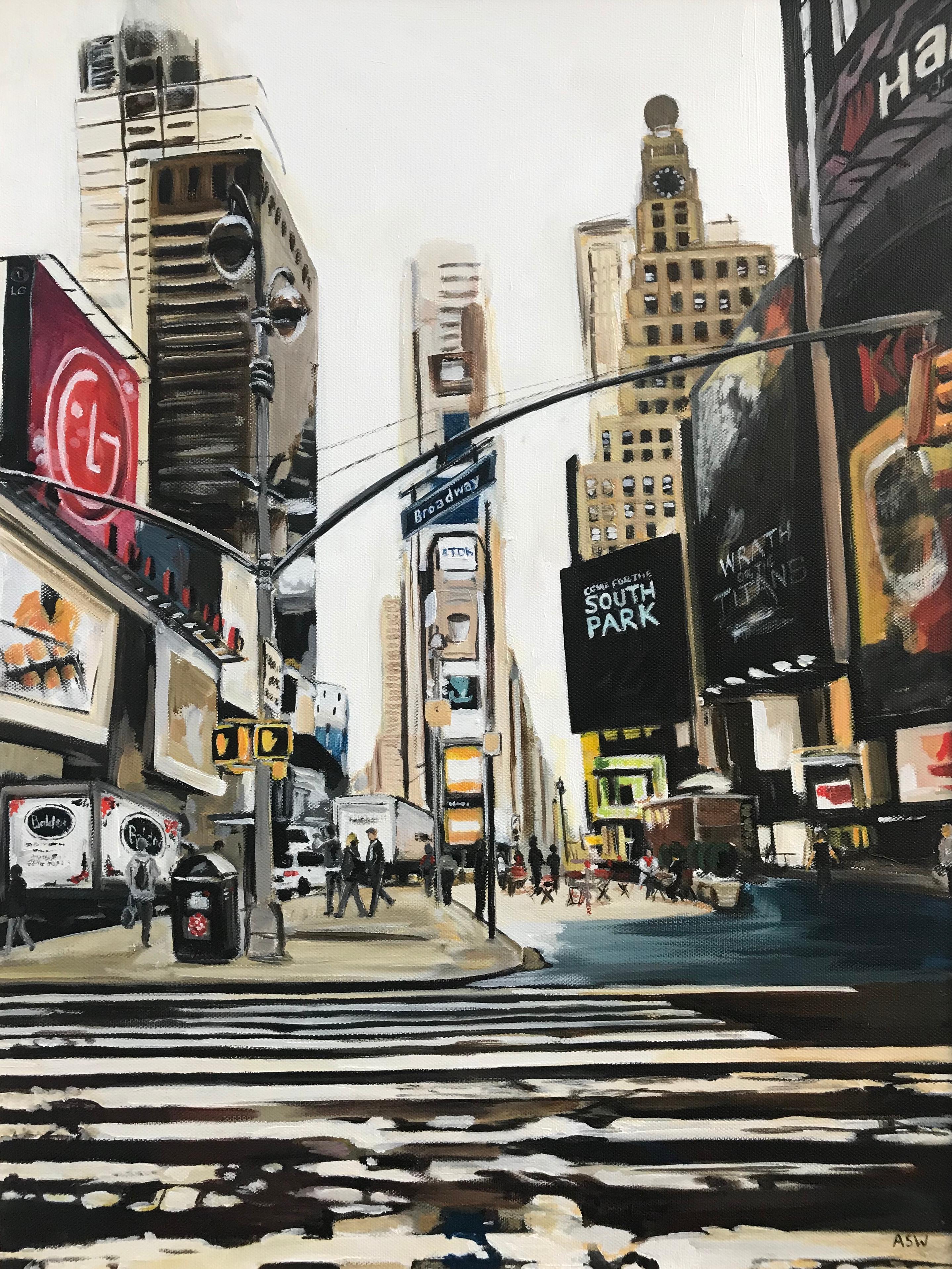 Angela Wakefield Landscape Painting - Times Square Broadway 7th Ave Midtown Manhattan New York City by British Artist