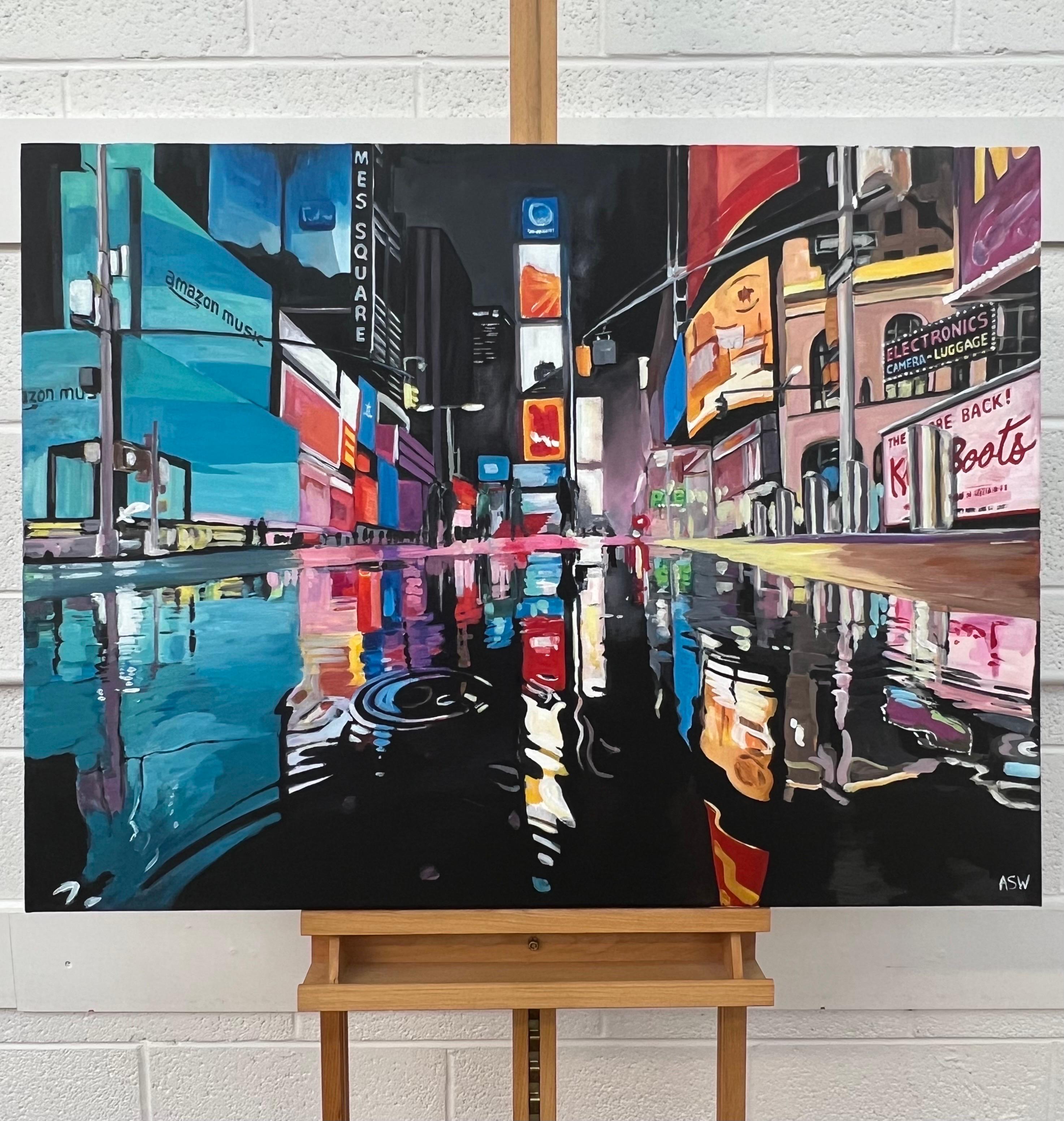 Reflections d'après la pluie de Times Square New York City - Contemporain Painting par Angela Wakefield