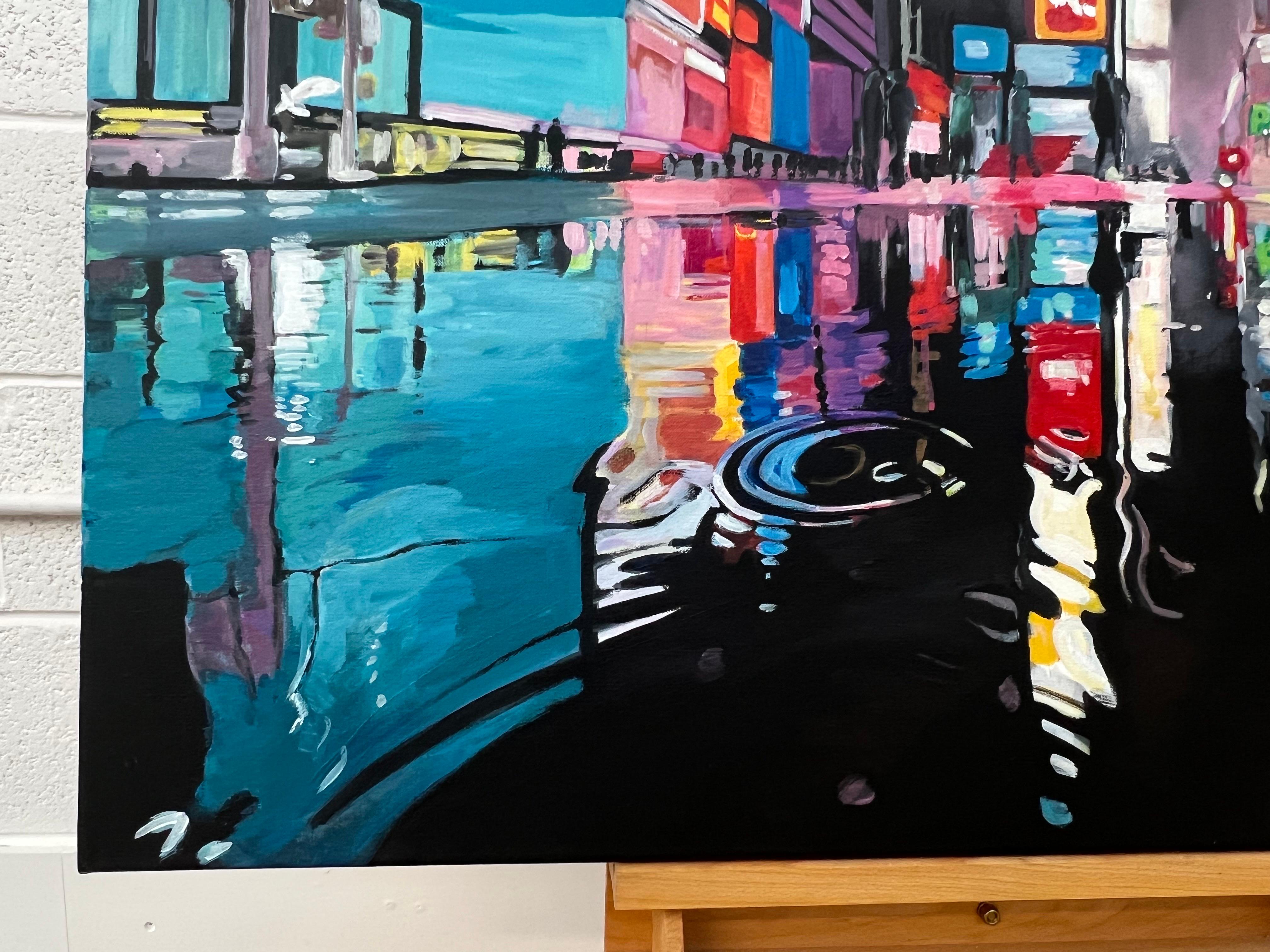 Times Square New York City Reflections after the Rain by British Urban Artist For Sale 1