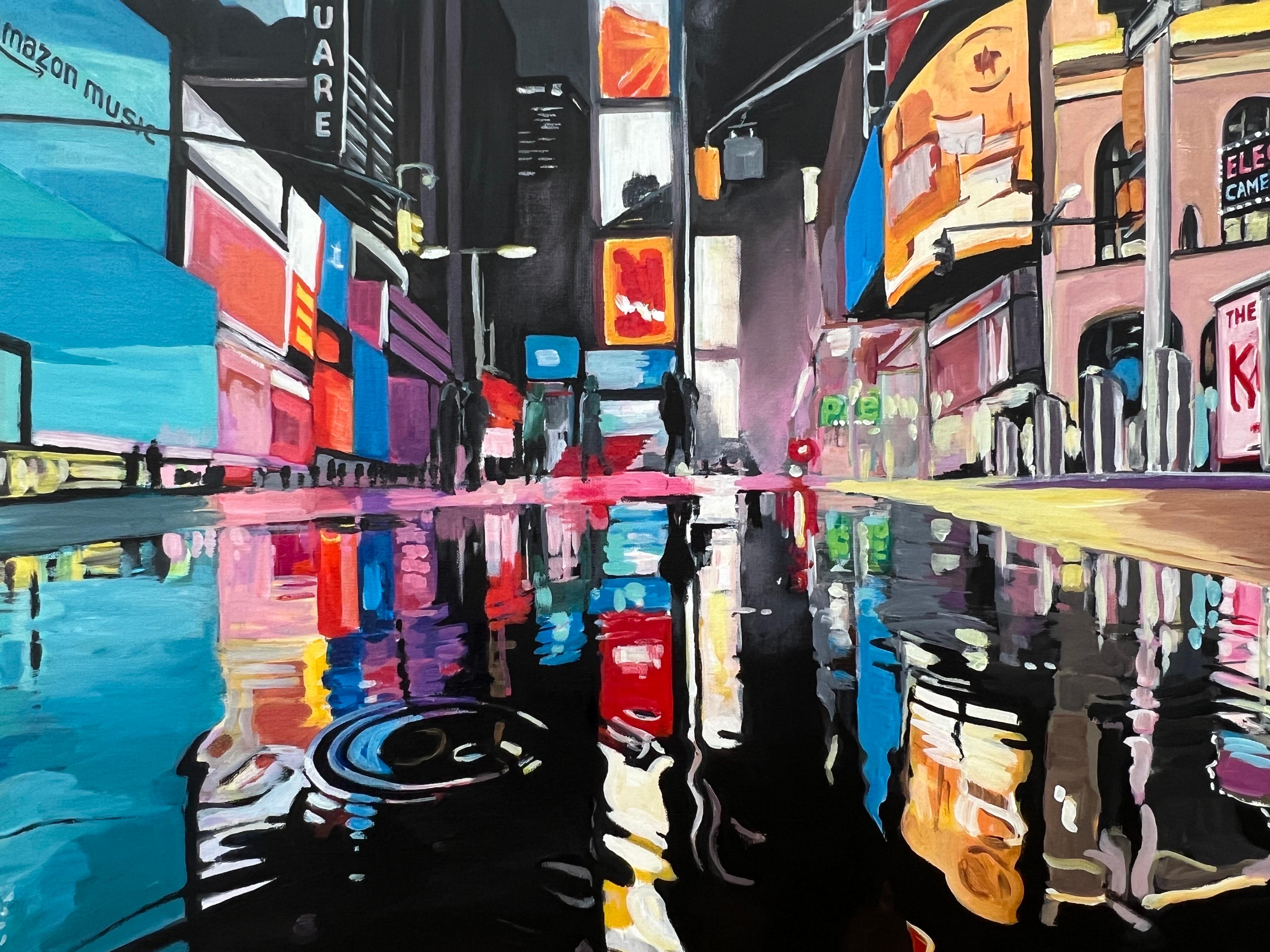 Times Square New York City Reflections after the Rain by British Urban Artist For Sale 2