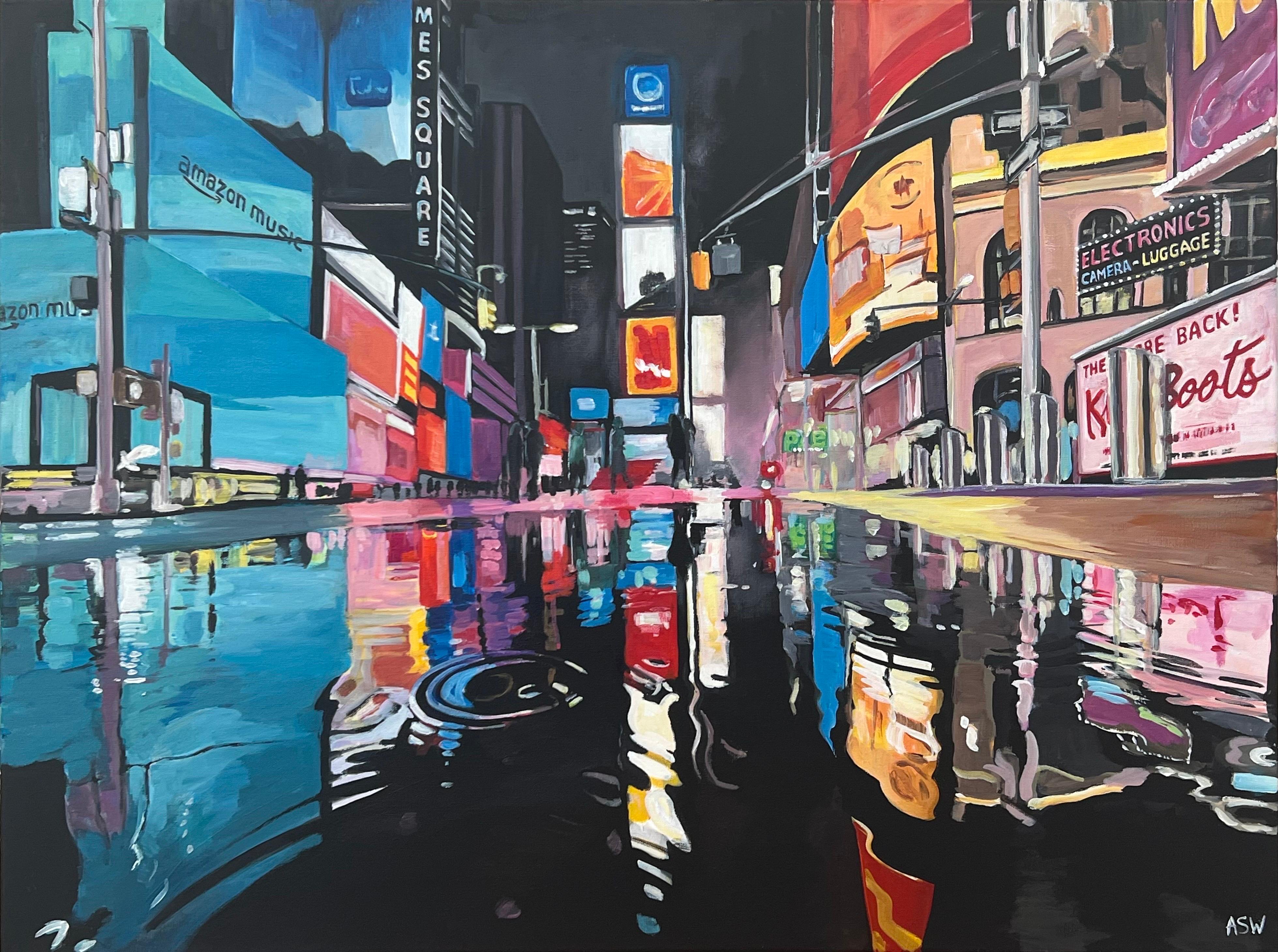Times Square New York City Reflections after the Rain by British Urban Artist