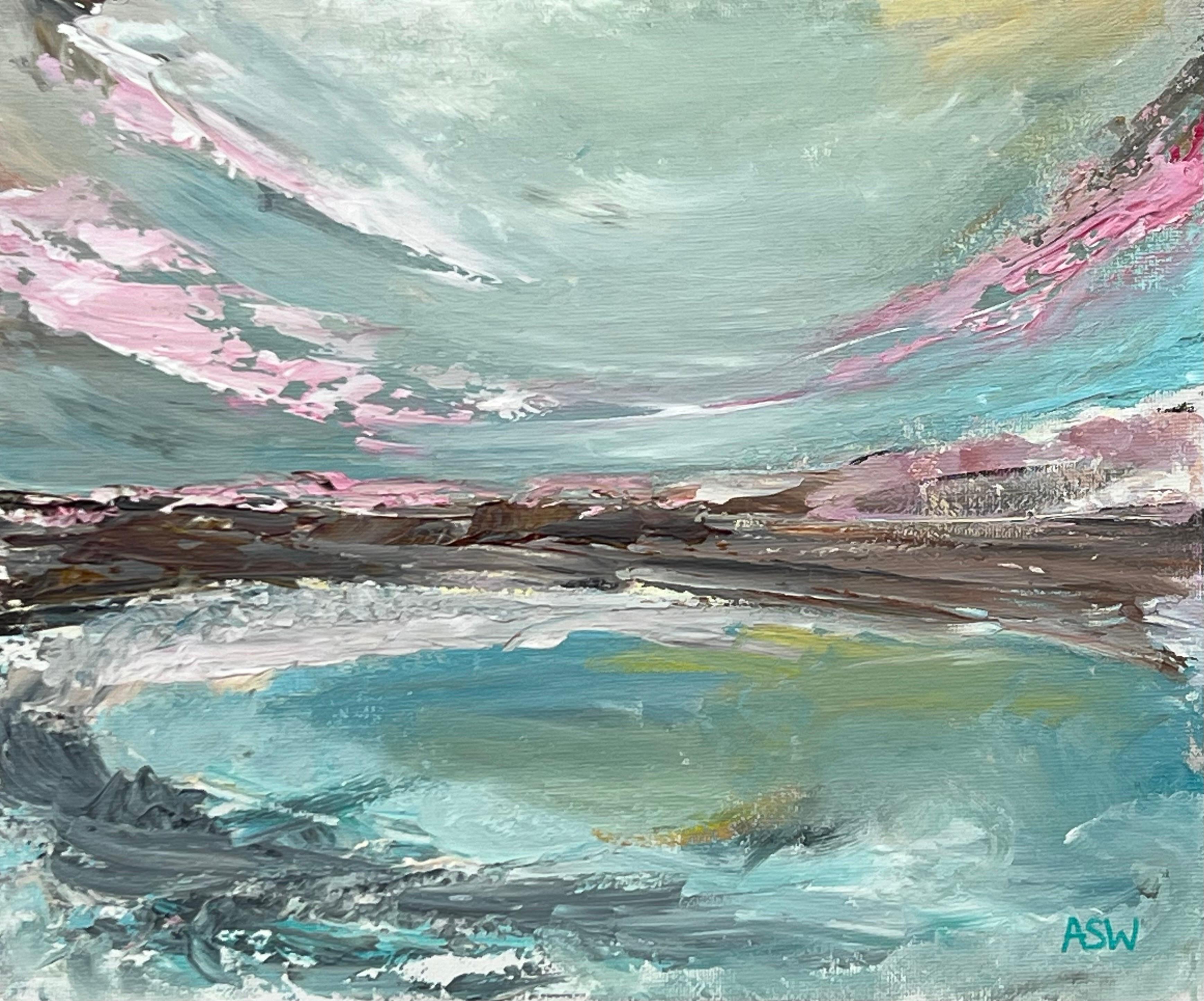 Tranquil Reflections - Sereno paesaggio marino astratto costiero di un artista britannico in vendita 2