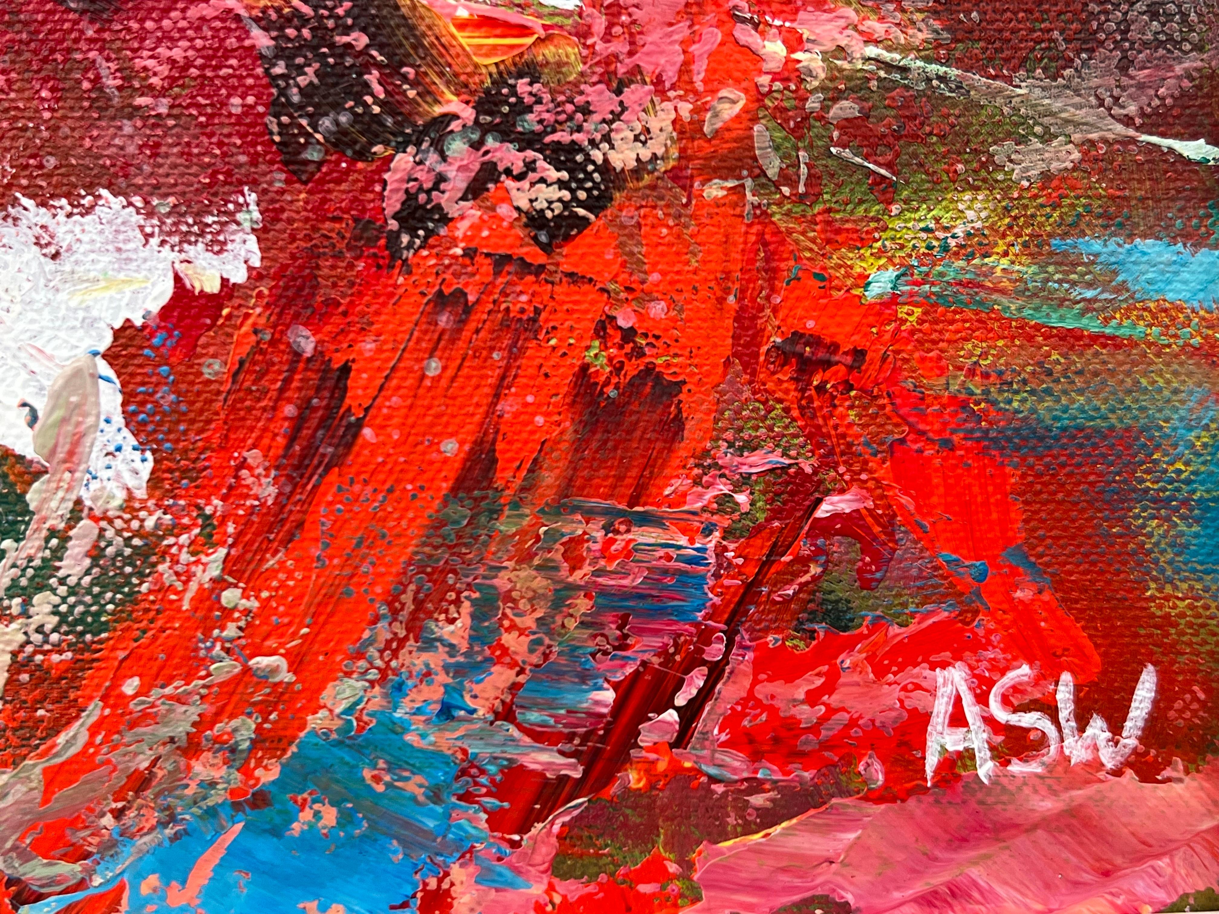 Albero con sfondo astratto rosso, rosa, bianco e blu, opera di un artista paesaggista britannico in vendita 12