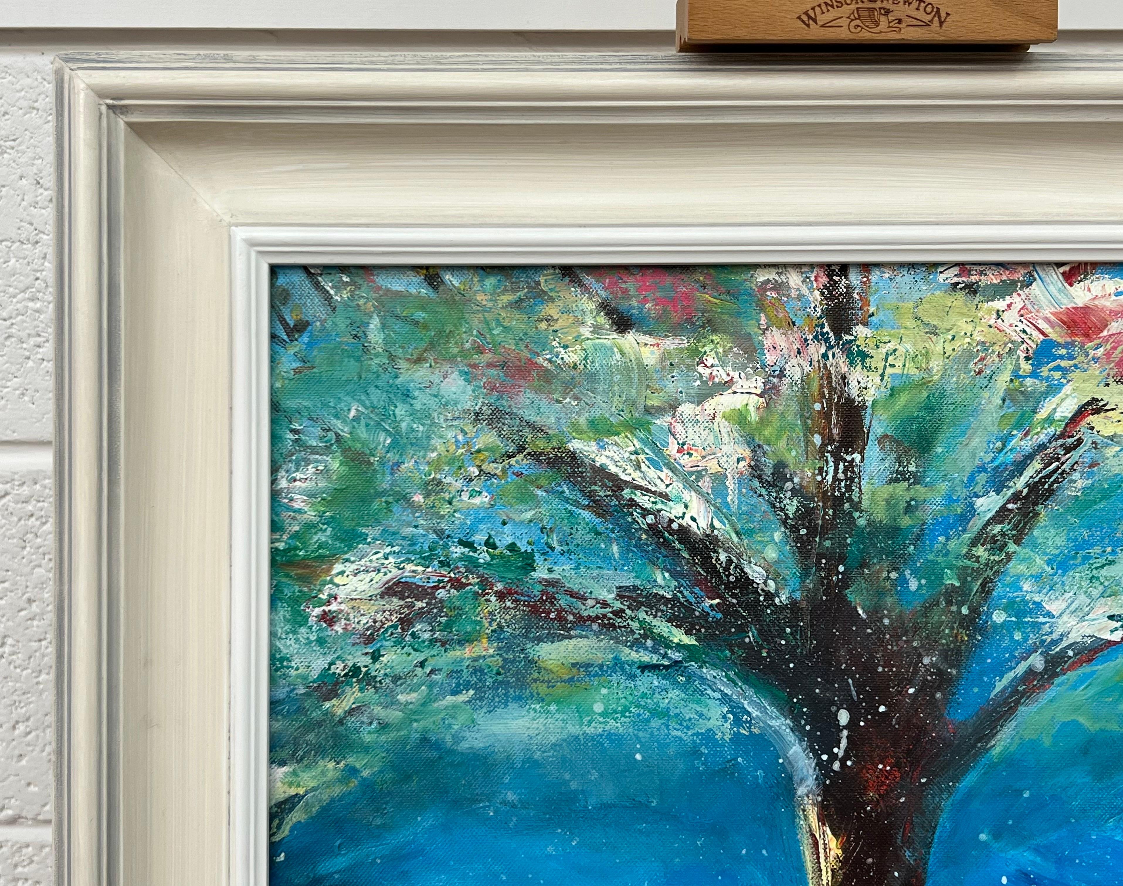 Albero con sfondo astratto rosso, rosa, bianco e blu, opera di un artista paesaggista britannico in vendita 1