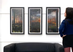 Trittico astratto Foresta Alberi Paesaggio dipinto da un artista urbano britannico