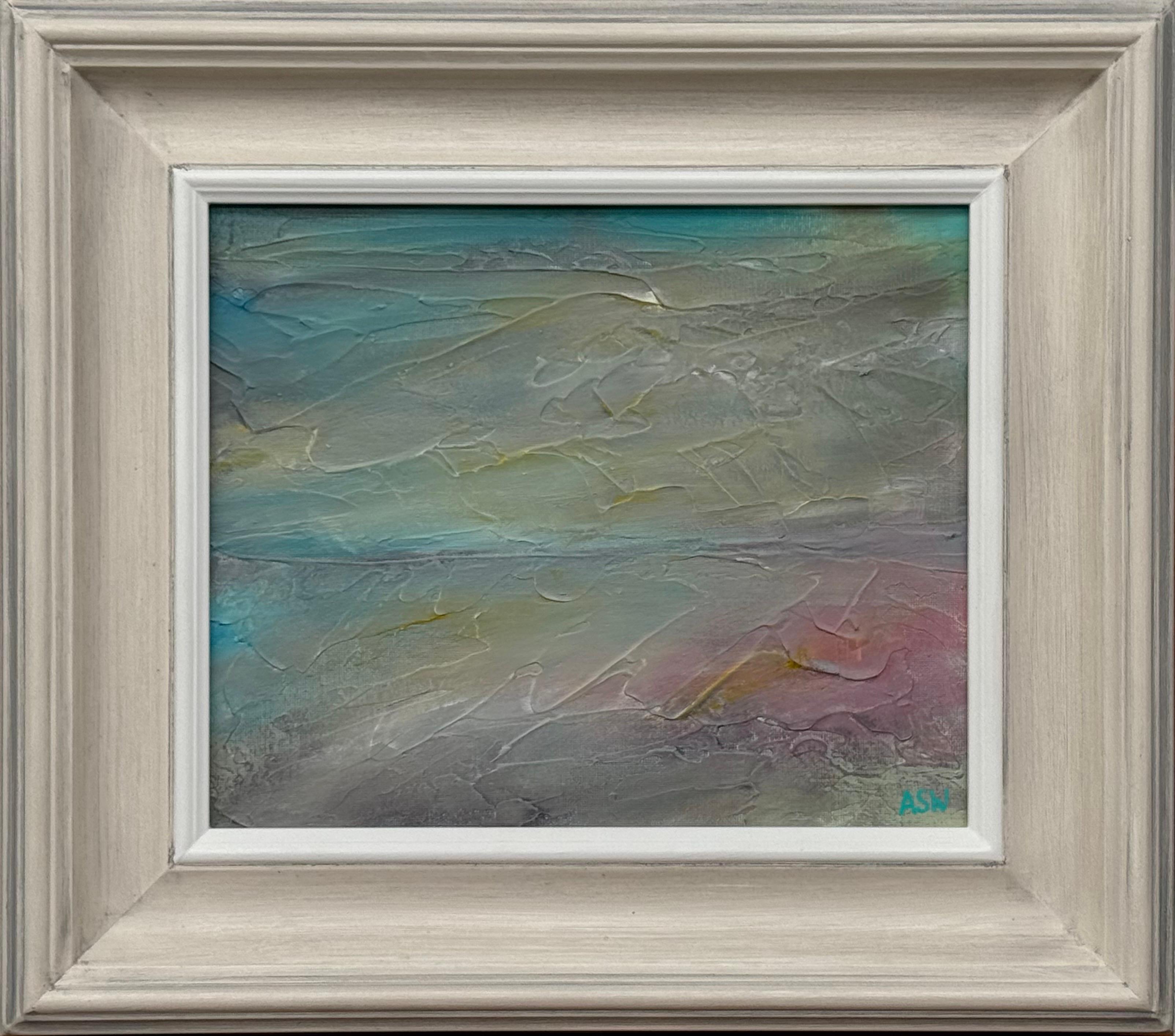 Turquoise Blue Abstract Textured Coastal Landscape at Sunset by British Artist