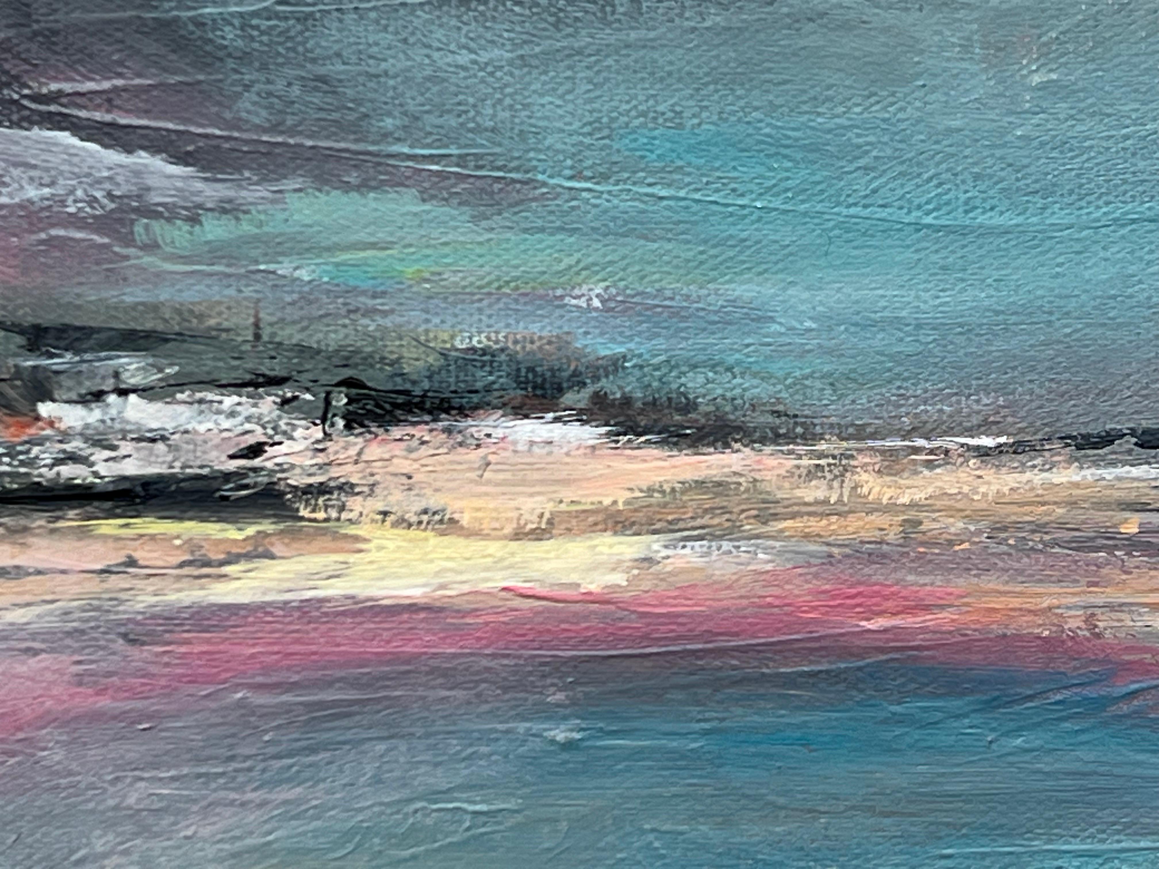 Laguna Crepuscular - Pintura Paisaje Marino Abstracto por Artista Contemporáneo en venta 6