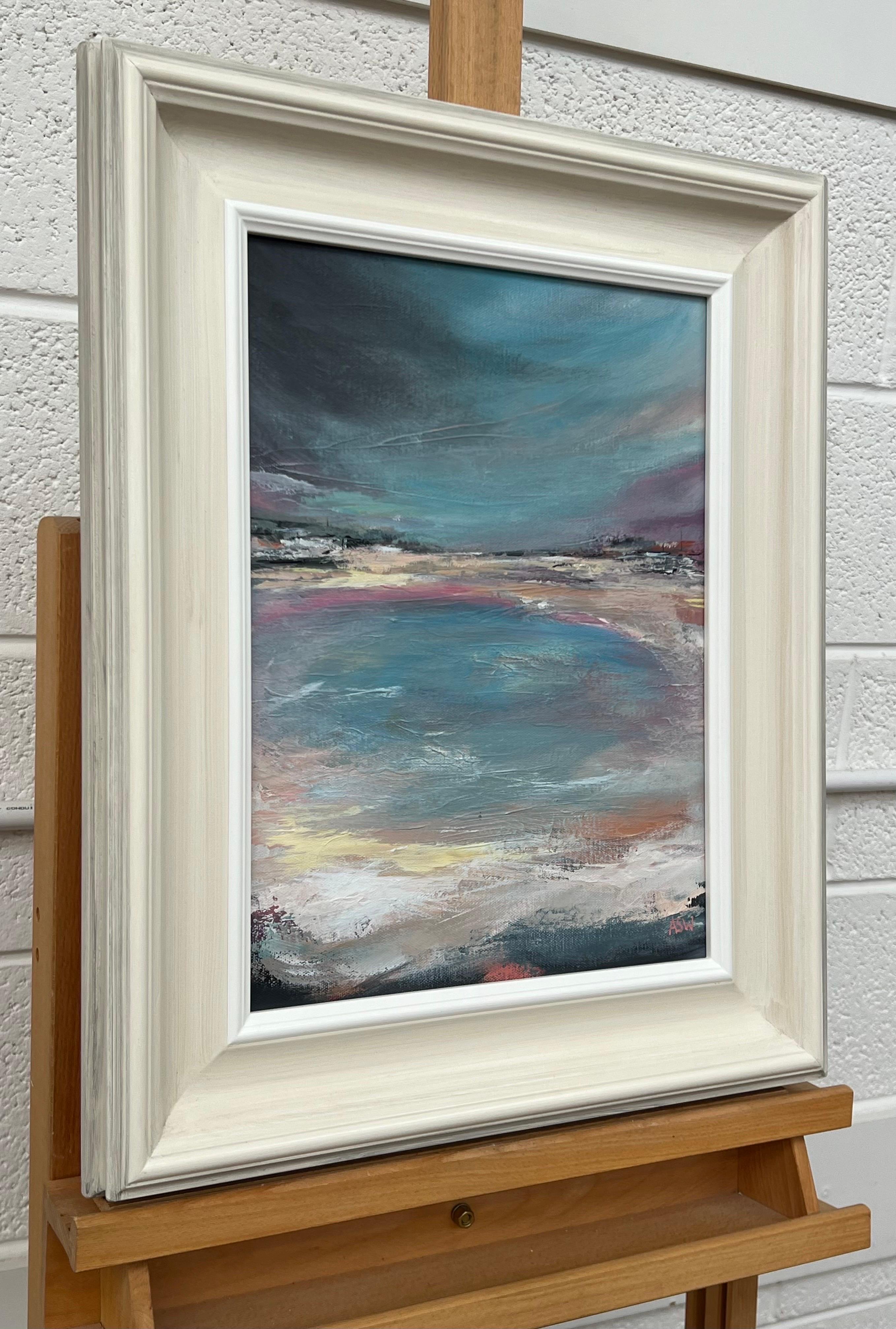 Laguna Crepuscular - Pintura Paisaje Marino Abstracto por Artista Contemporáneo - Painting de Angela Wakefield