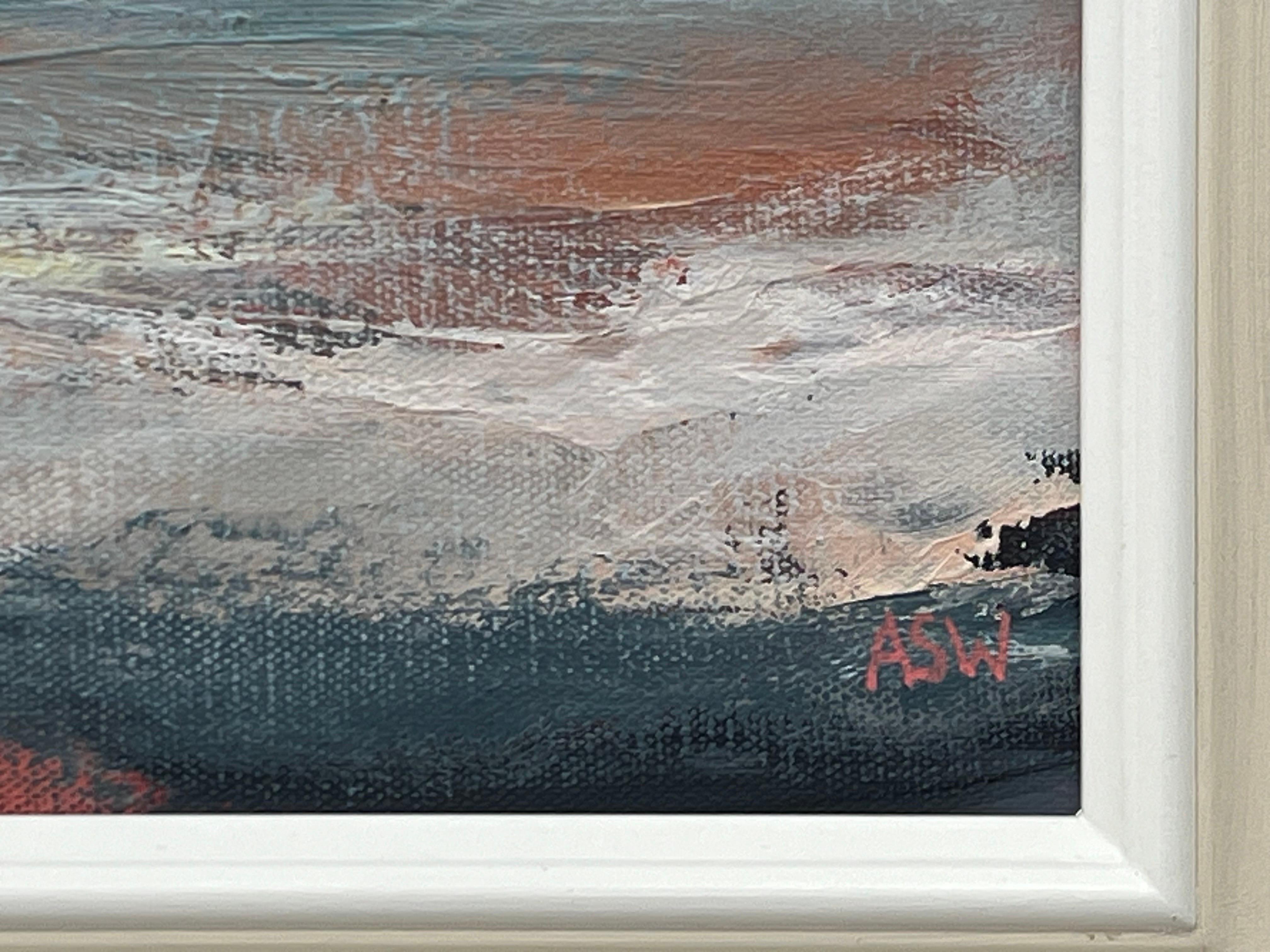 Laguna Crepuscular - Pintura Paisaje Marino Abstracto por Artista Contemporáneo en venta 5