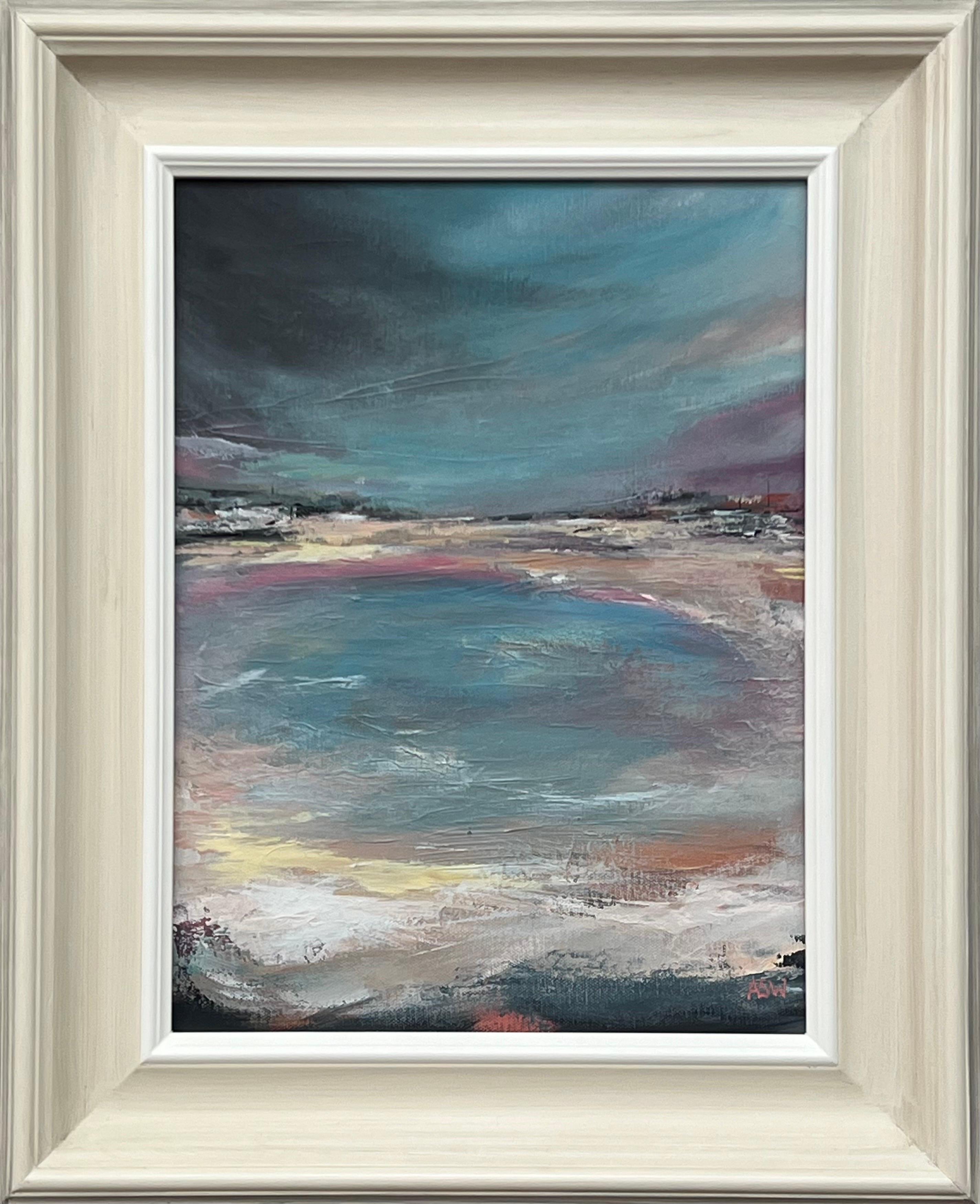 Landscape Painting de Angela Wakefield - Laguna Crepuscular - Pintura Paisaje Marino Abstracto por Artista Contemporáneo