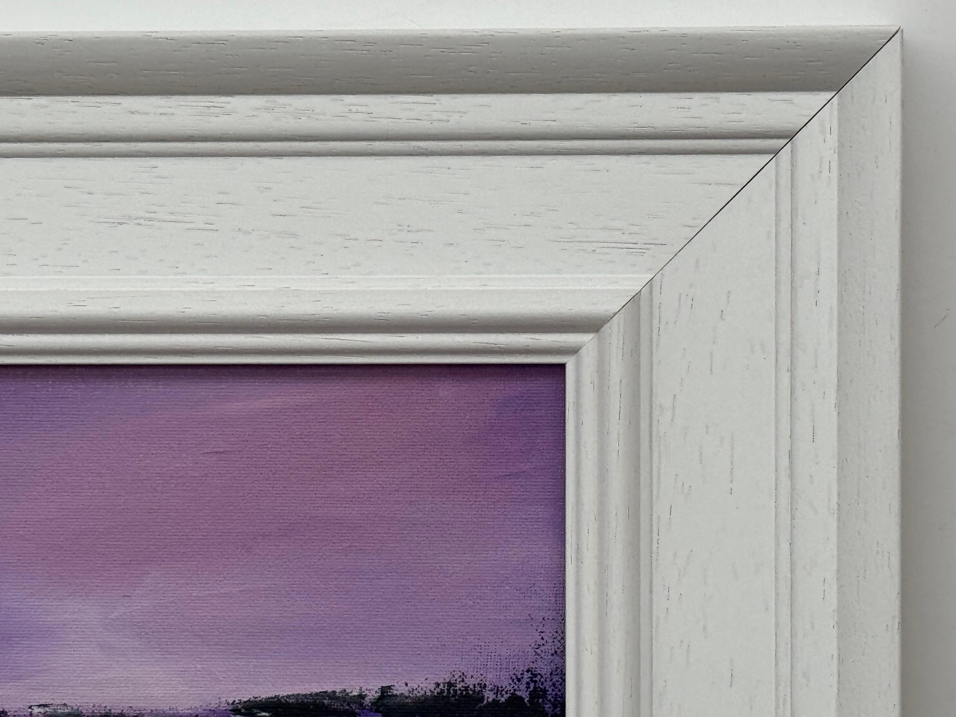 Twilight over Water - Miniature Art in Lavender by Contemporary British Artist For Sale 6