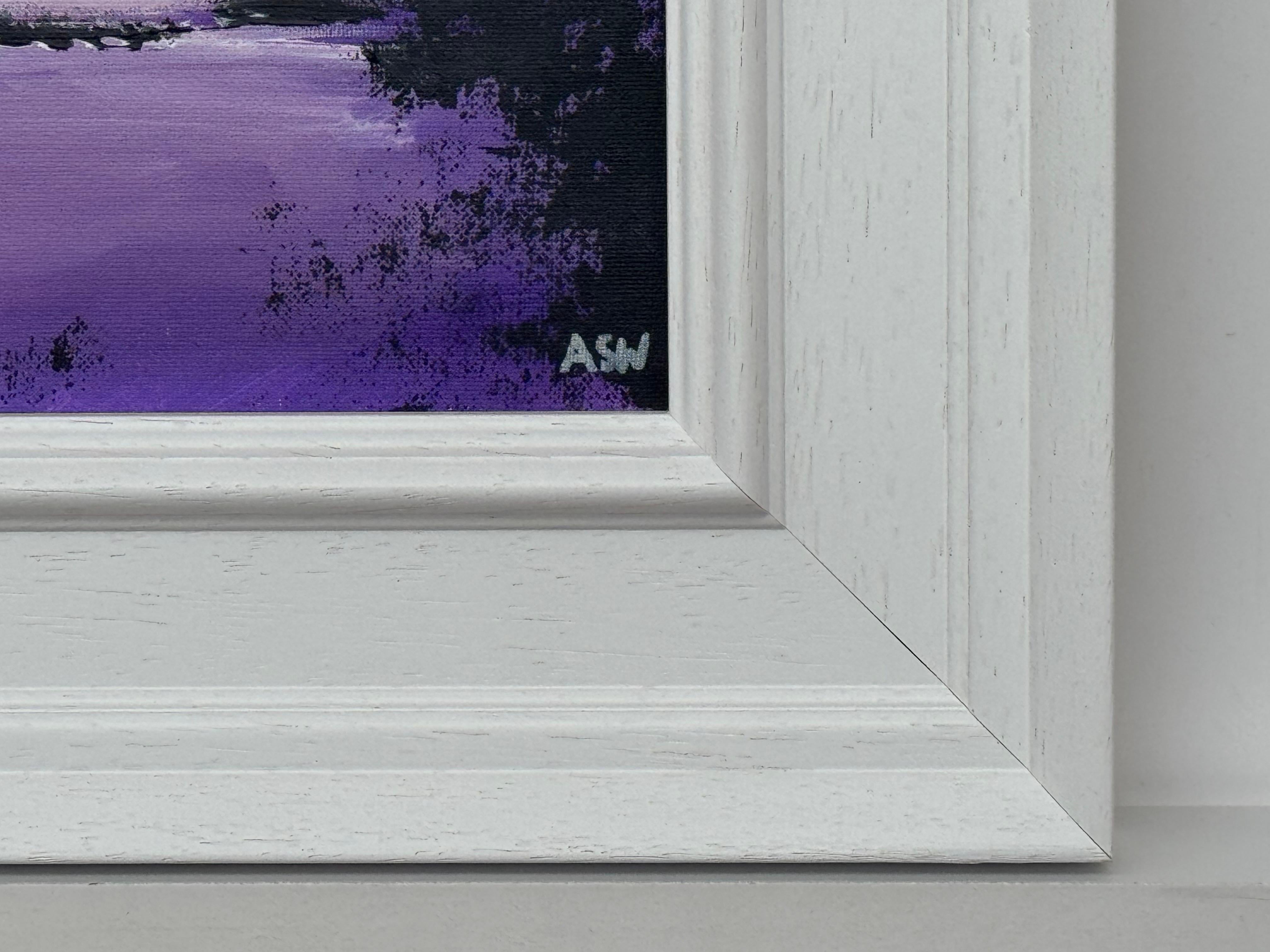 Twilight over Water - Miniature Art in Lavender by Contemporary British Artist For Sale 1