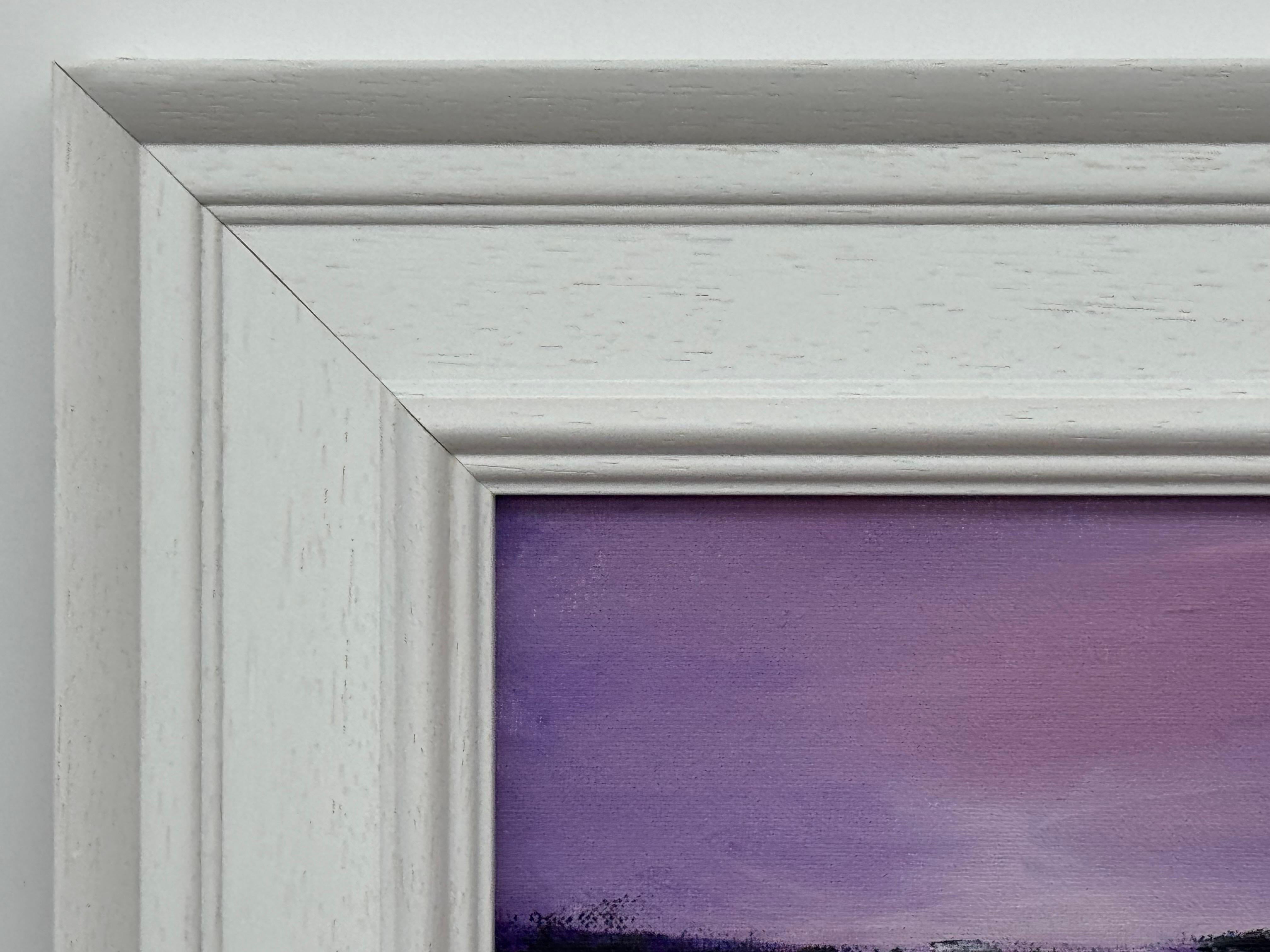 Twilight over Water - Miniature Art in Lavender by Contemporary British Artist For Sale 4