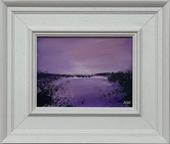 Twilight over Water - Miniature Art in Lavender by Contemporary British Artist