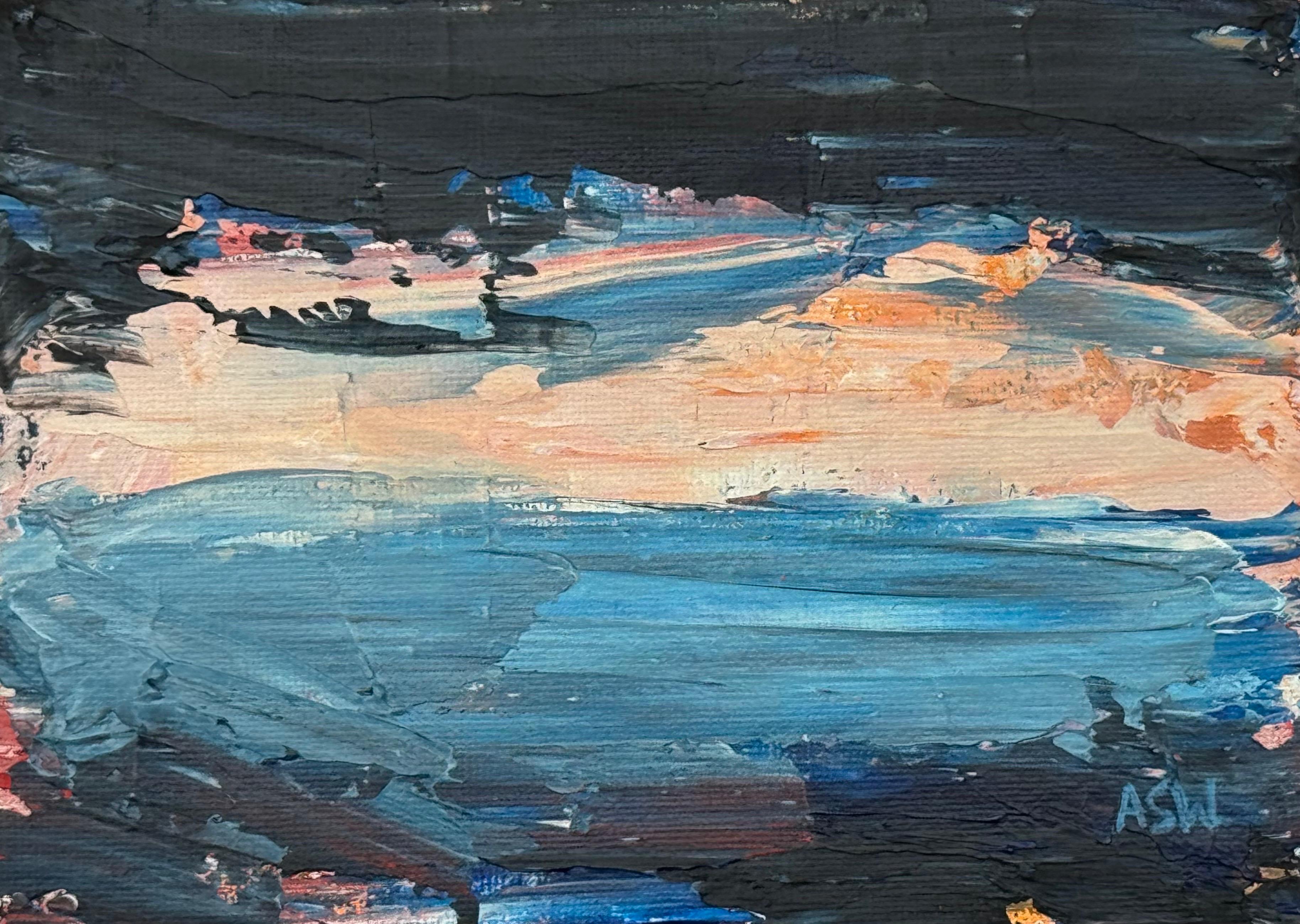 Reflejos crepusculares Miniatura Paisaje Abstracto Estudio de Arte Artista Contemporáneo en venta 9