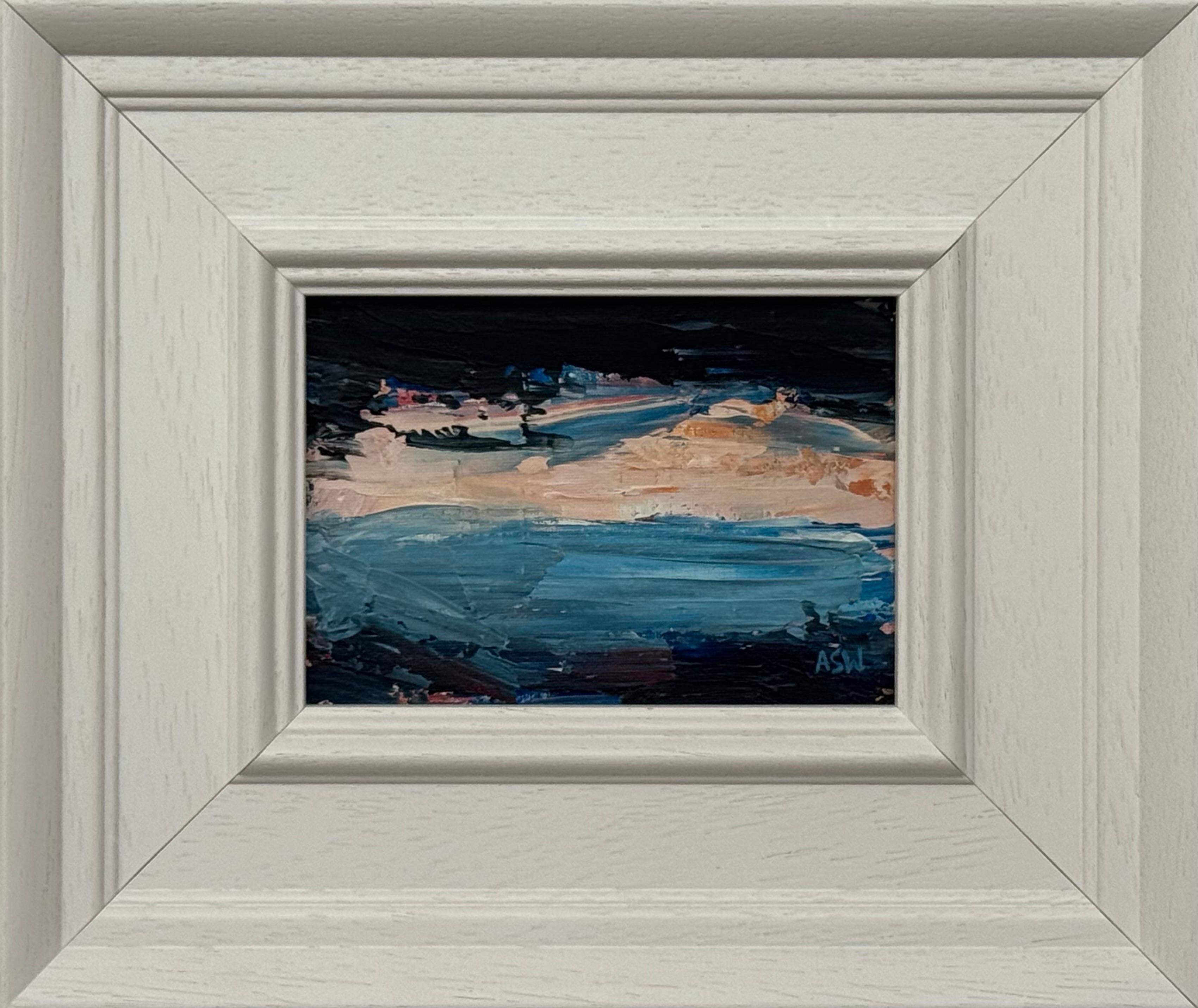 Landscape Painting de Angela Wakefield - Reflejos crepusculares Miniatura Paisaje Abstracto Estudio de Arte Artista Contemporáneo