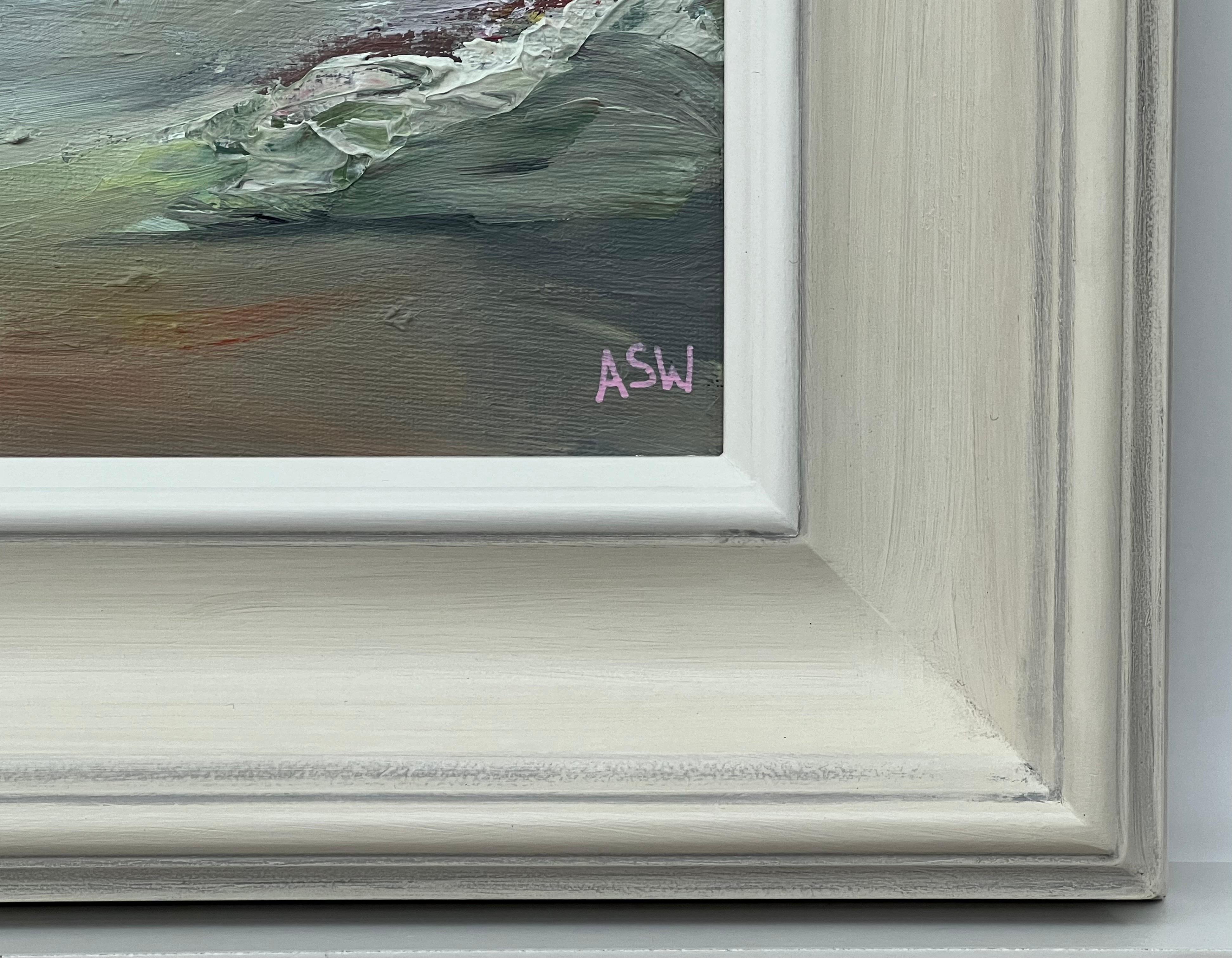Twilight Serenity - Paesaggio marino astratto e d'atmosfera dell'artista britannica contemporanea Angela Wakefield.

L'arte misura 12 x 10 pollici
La cornice misura 18 x 16 pollici

Questo dipinto di grande impatto è una miscela magistrale di colori