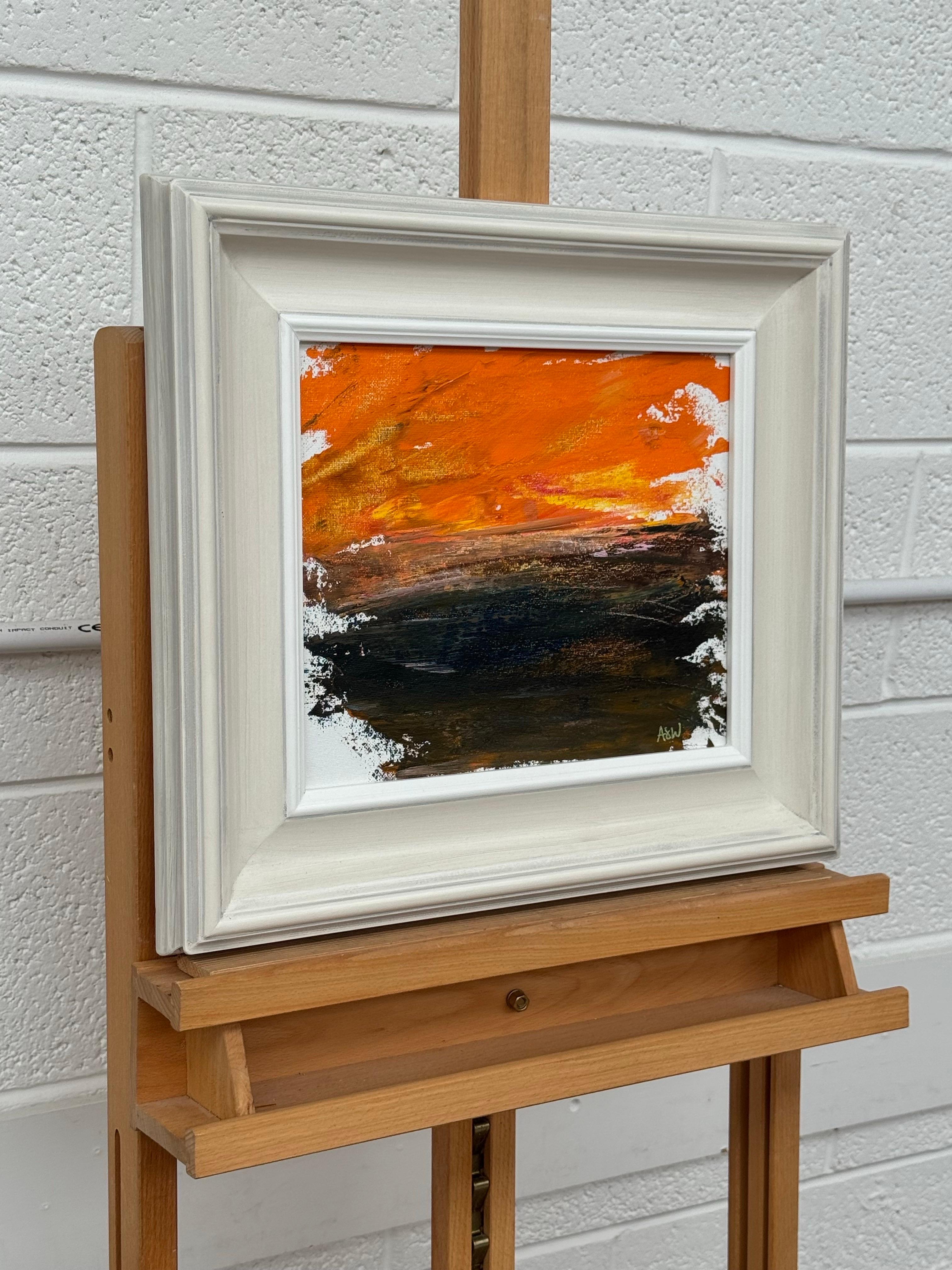 Unique Original Abstract Landscape Study with Orange & Black & Exposed Canvas - Painting by Angela Wakefield