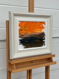 Unique Original Abstract Landscape Study with Orange & Black & Exposed Canvas
