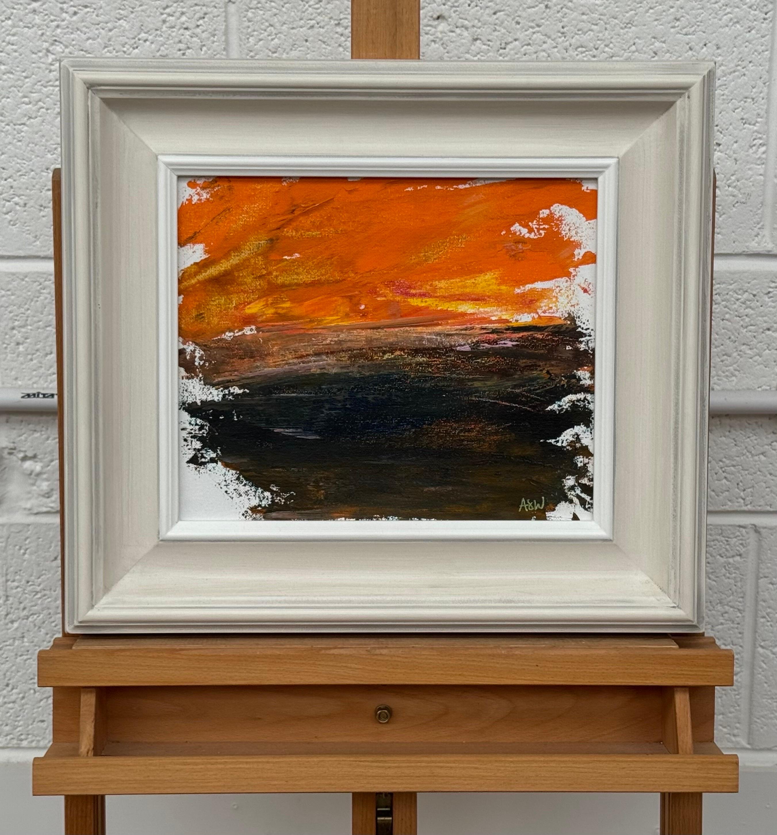 Unique Original Abstract Landscape Study with Orange & Black & Exposed Canvas For Sale 1