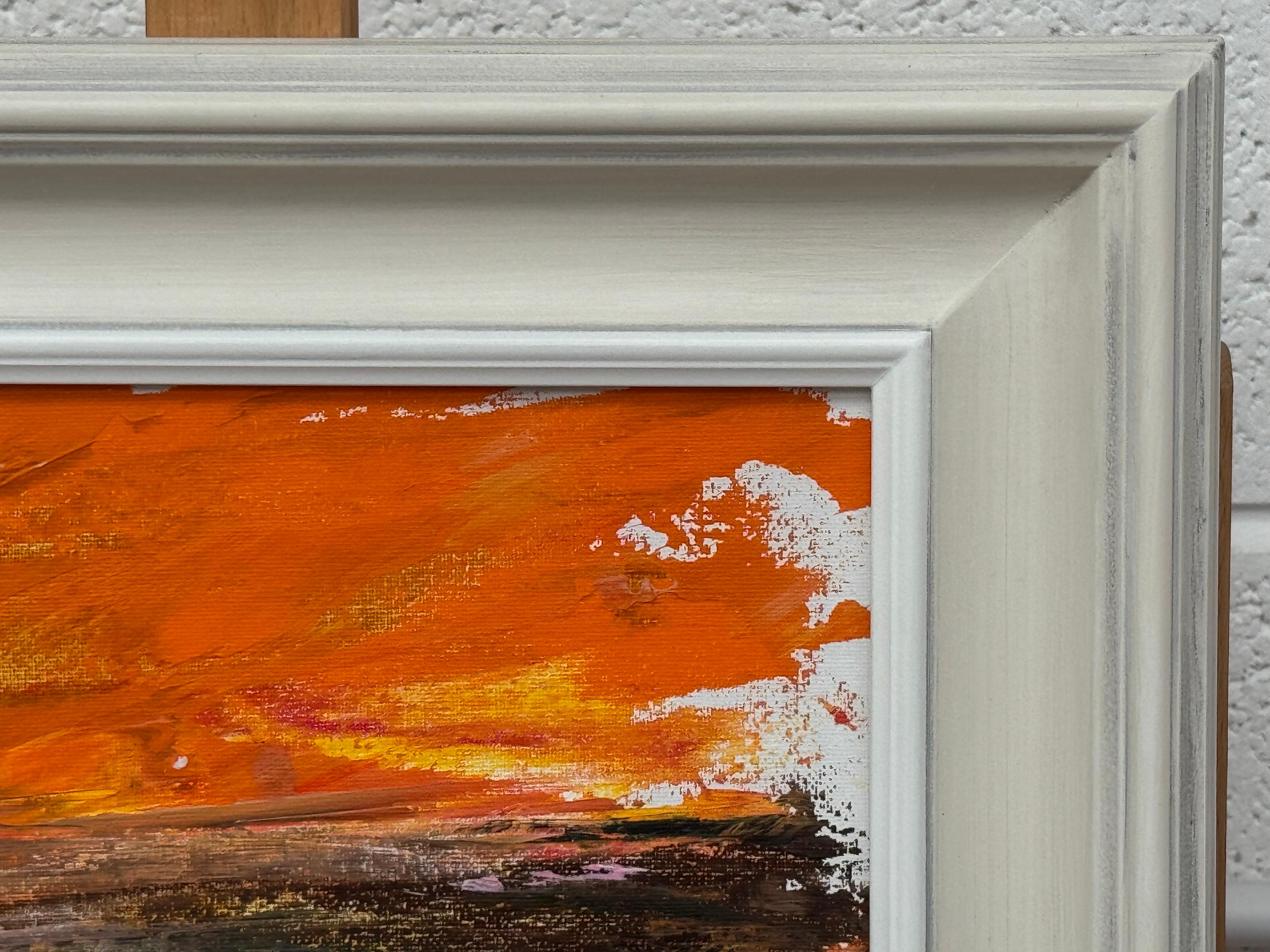 Unique Original Abstract Landscape Study with Orange & Black & Exposed Canvas For Sale 4