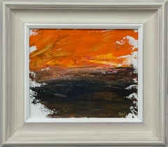 Unique Original Abstract Landscape Study with Orange & Black & Exposed Canvas