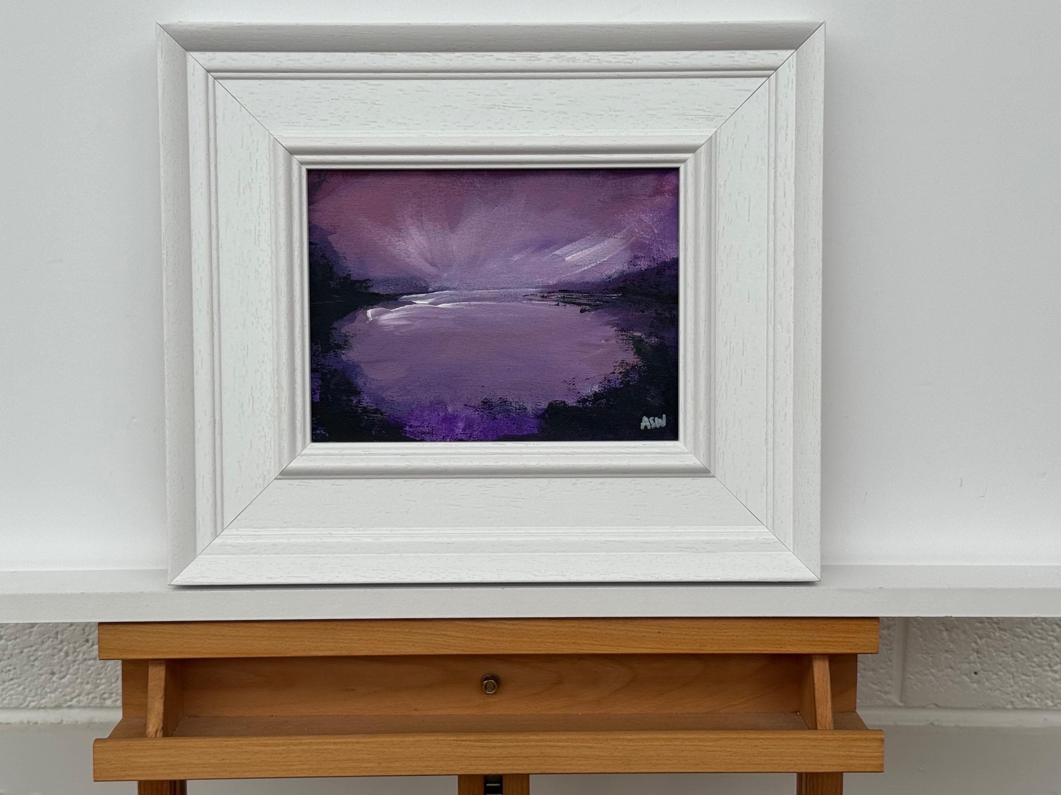 Violet Reflections at Dusk - Miniature Art by Contemporary British Artist For Sale 6